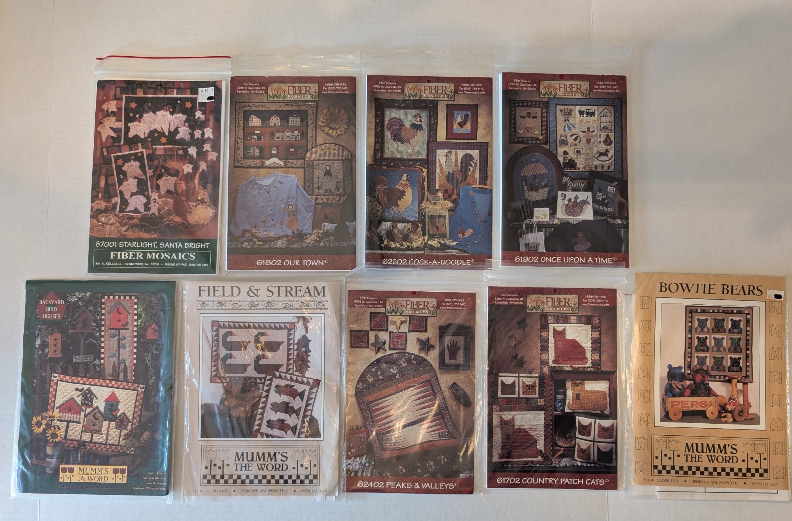 Lot 9 Uncut Mumm's The Word Fiber Mosaics Quilting Patterns Country Cats Bears