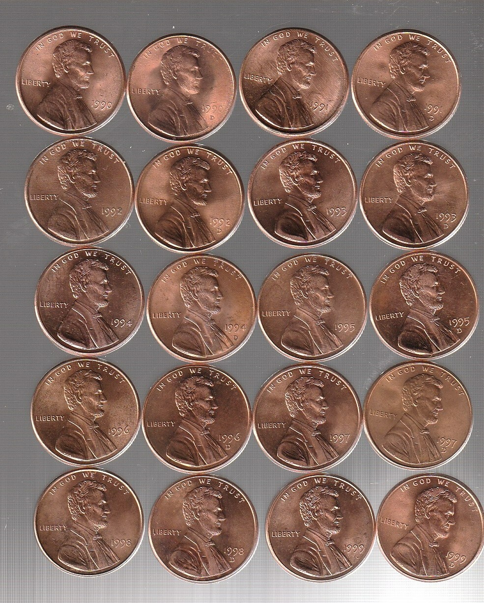 $14 SPECIAL -  LINCOLN CENTS  -  1990 thru 2008 P&D  -  CHOICE UNCS  / FREE SHIP