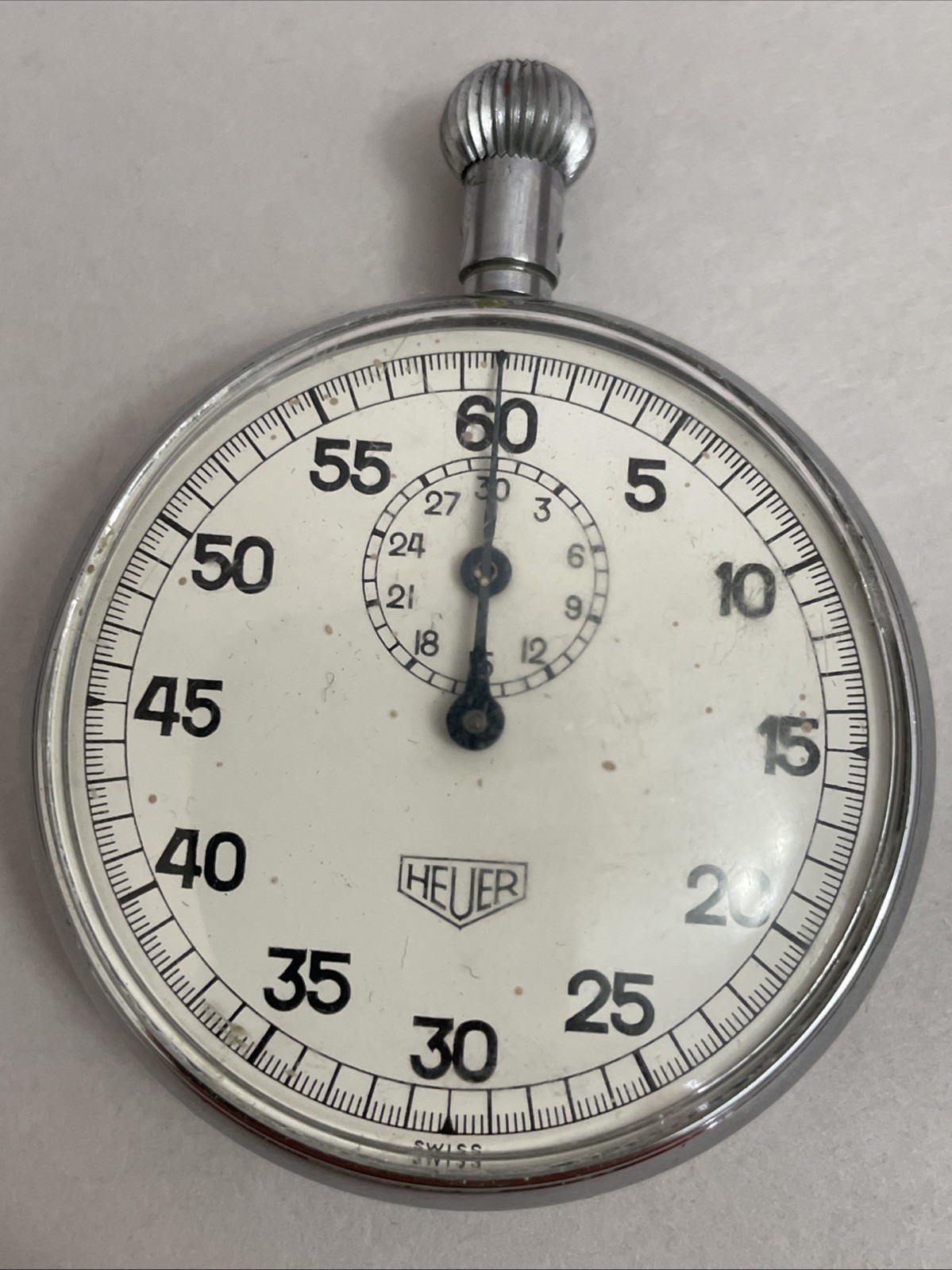 Vintage Heuer Stopwatch Swiss Made Bd. of Ed. NYC Engraved 60 Sec 30 Min Runs
