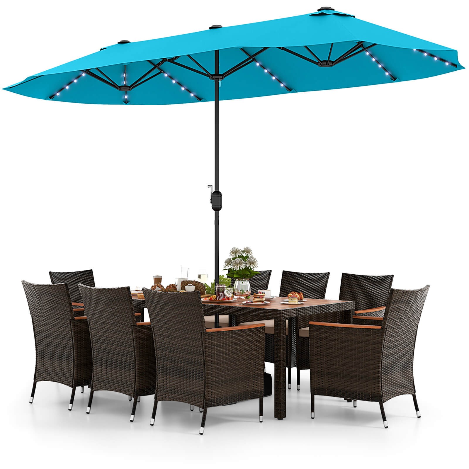 11PCS Patio Dining Set w/ 15ft Double-Sided Patio Umbrella (Base Included)