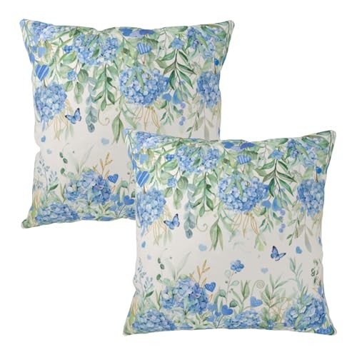 Blue Hydrangea Throw Pillow 18" x 18" (Pack of 2) Spring Hydrangea Flowers