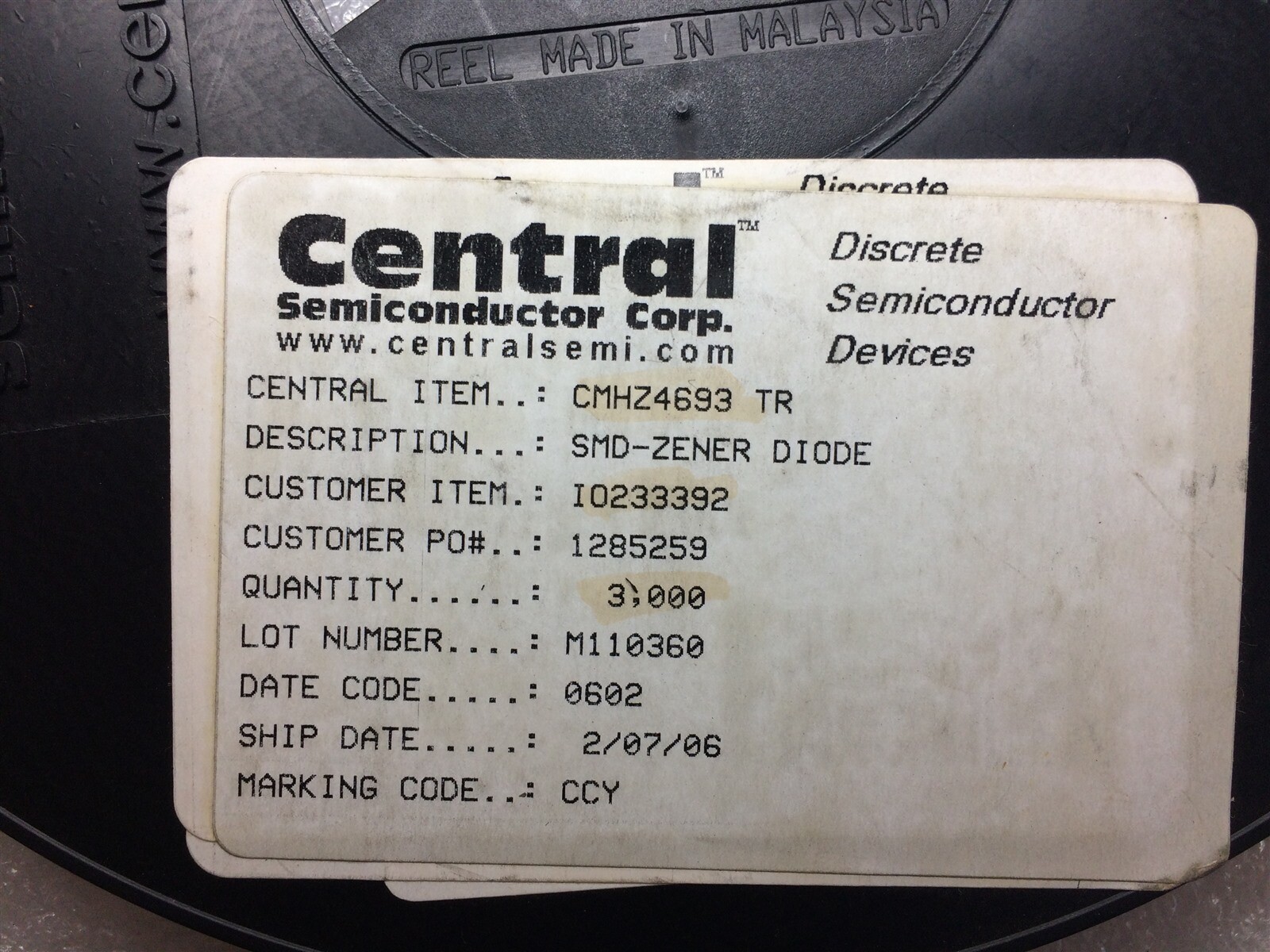 CMHZ4693 CENTRAL SEMI CMHZ4693TR DIODE 4693 7.5V ZNR SOD80SMD 40 PIECES