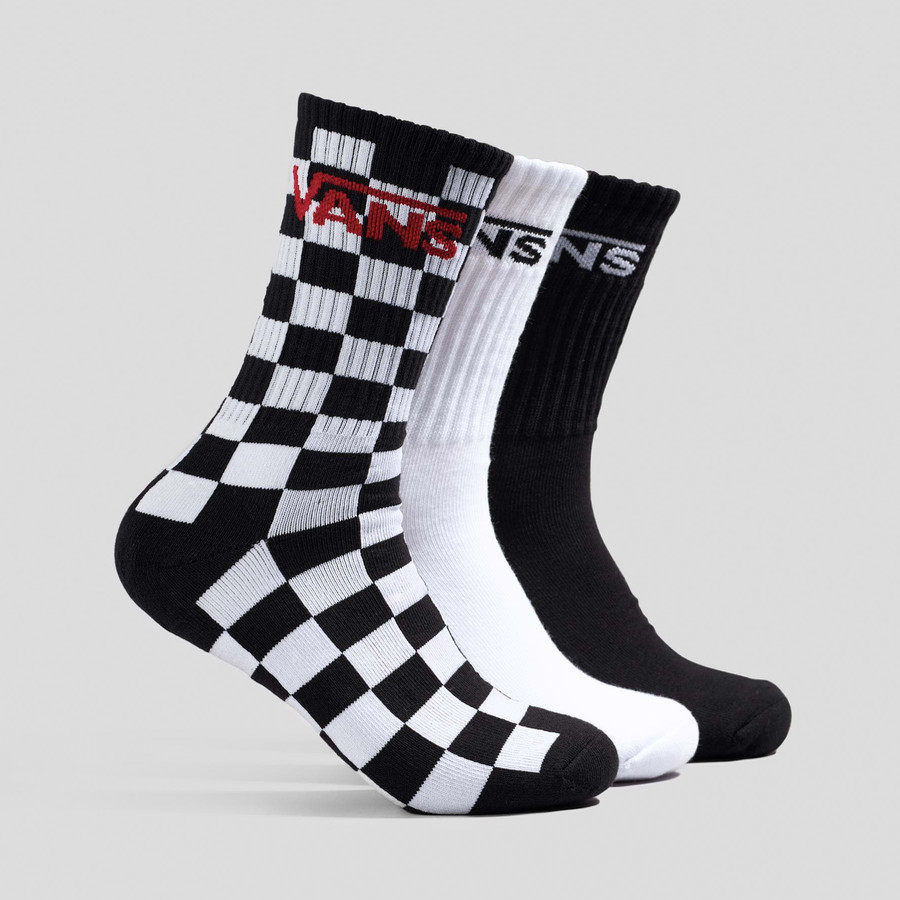 3 X PACK VANS CLASSIC CREW BLACK WHITE & CHECKERBOARD SOCKS NEW WITH TAGS