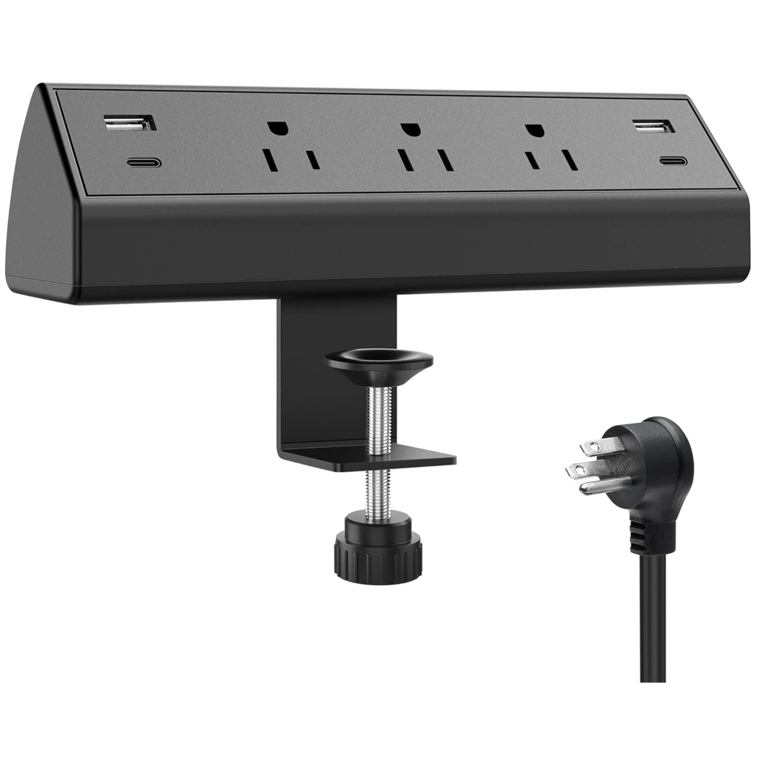 Listed Desk Edge Mount Power Strip: 3 Outlets & 4 USB Ports - Safe & Stylish
