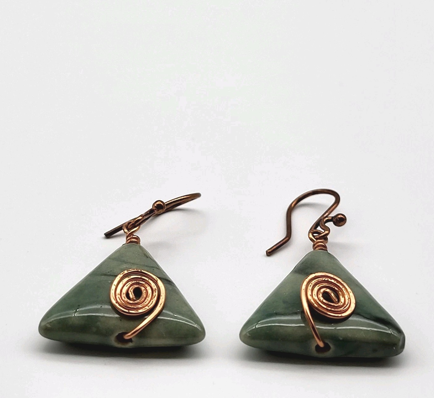 Lovely Artisan Glazed ceramic Wire wrap earrings pyramid boho triangle