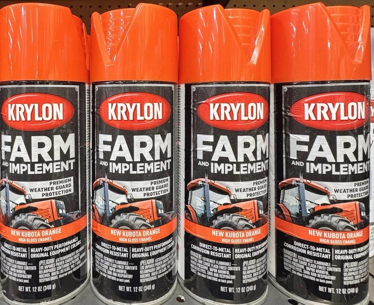 Krylon Paint 1954 (4-PACK); Farm & Implement 12oz Aerosol New Kubota Orange