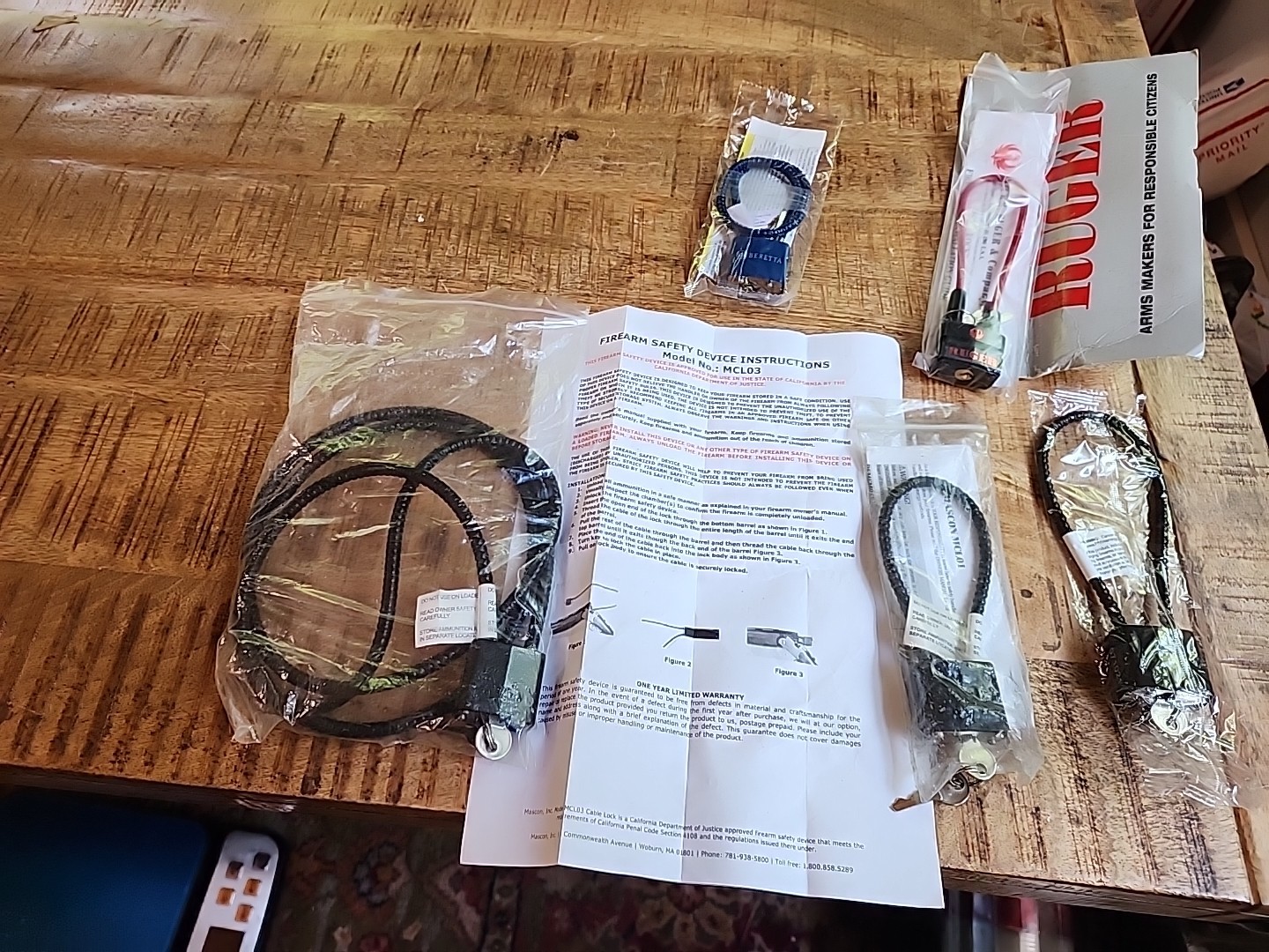 New 5 unit lot Ruger Beretta Others Firearm Gun Handgun Safety Cable Locks Long