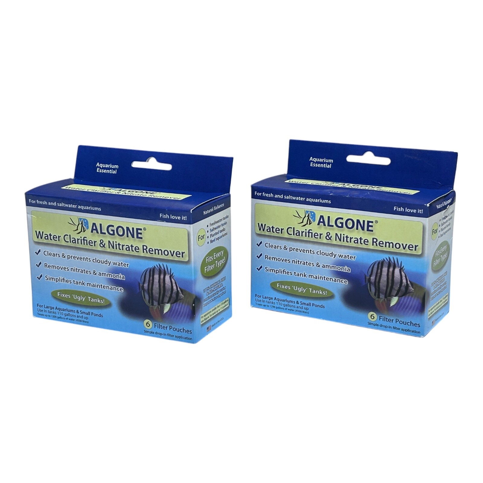 (2) Algone Water Clarifier and Nitrate Remover for Aquariums 110 Gallons and Up