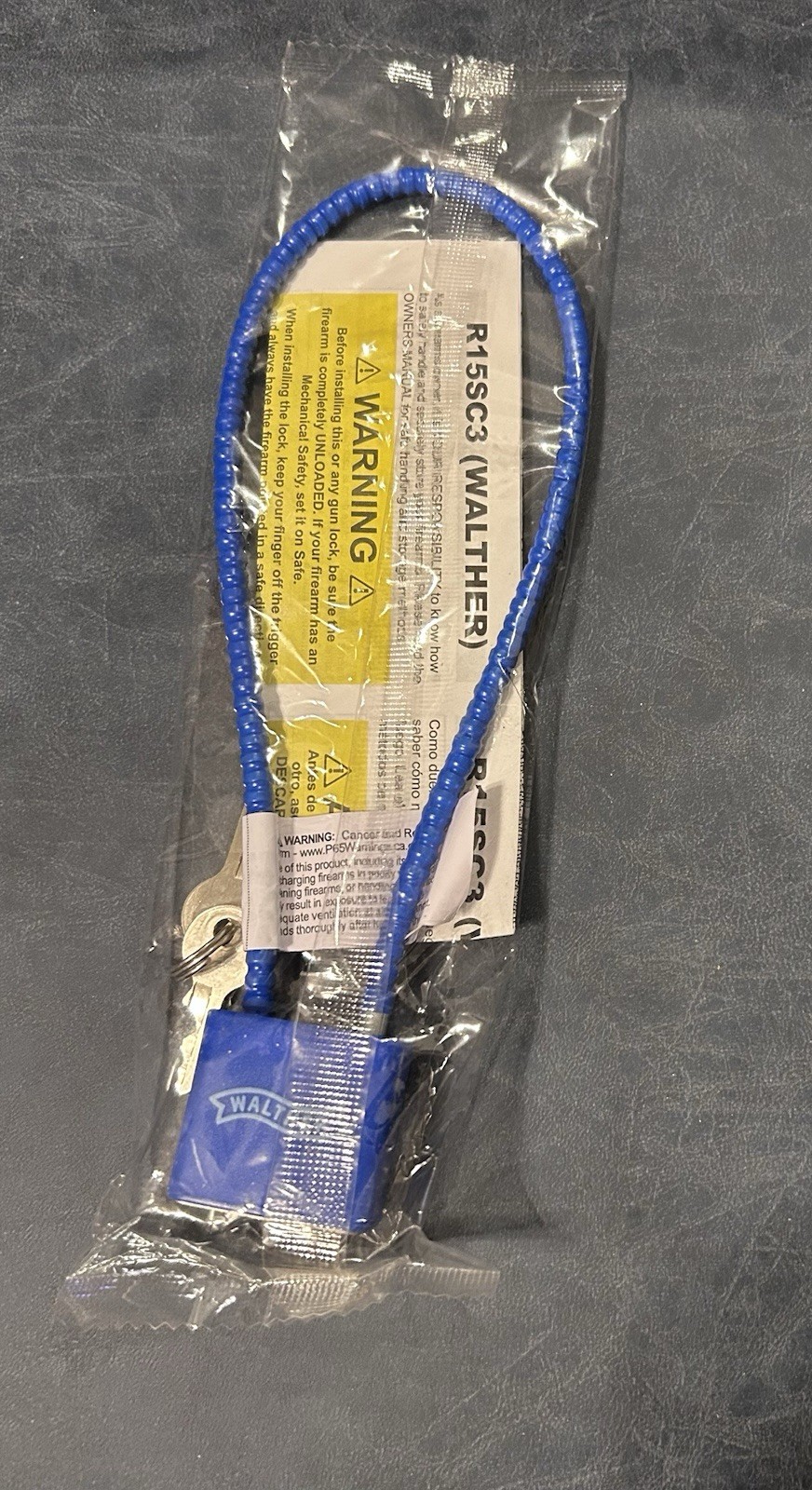 Walther Regal Firearm Gun Safety Cable Lock Brand New R15SC3 15" 2 Keys Blue