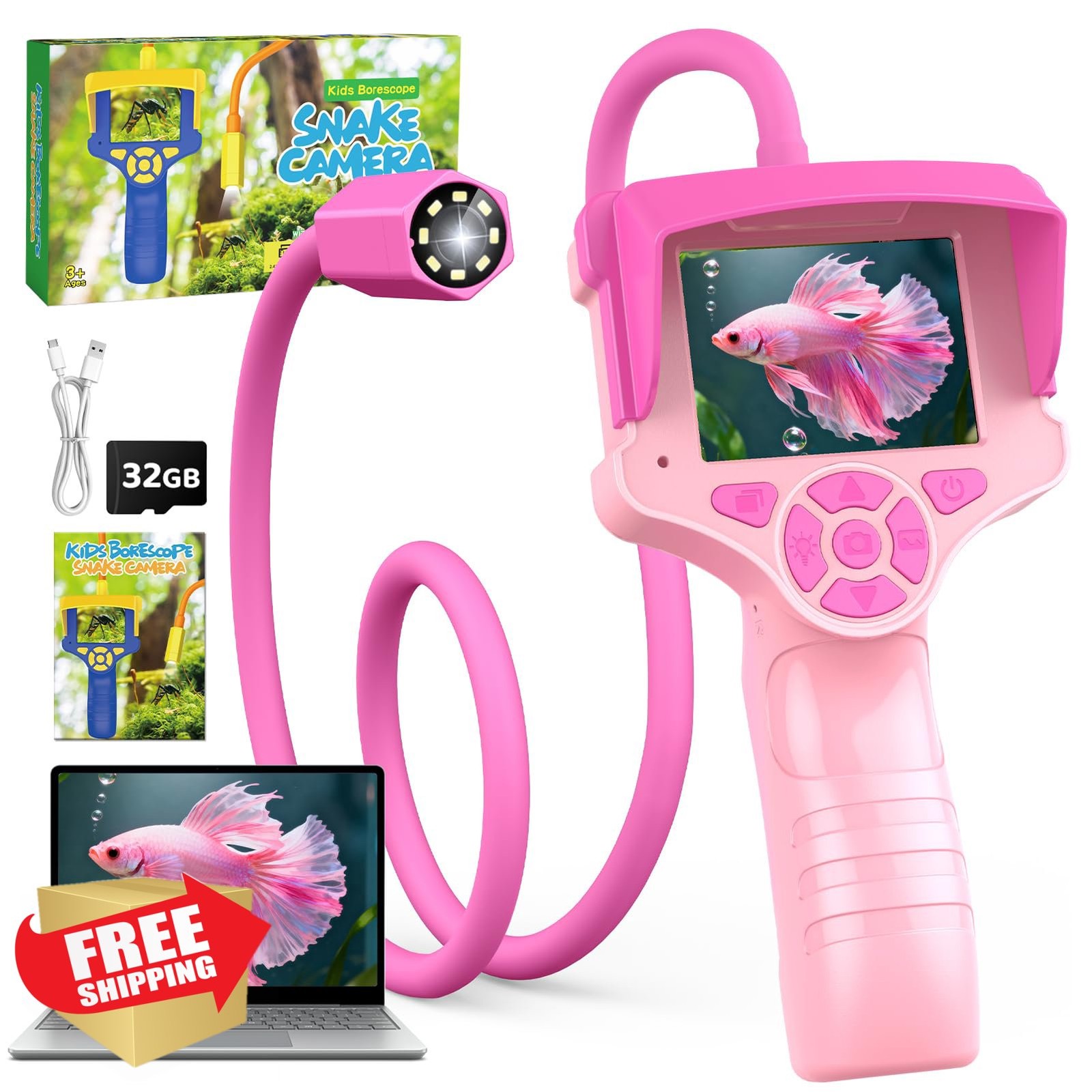 Borescope Snake Camera Kids Outdoor STEM Toy 32GB SD Card
