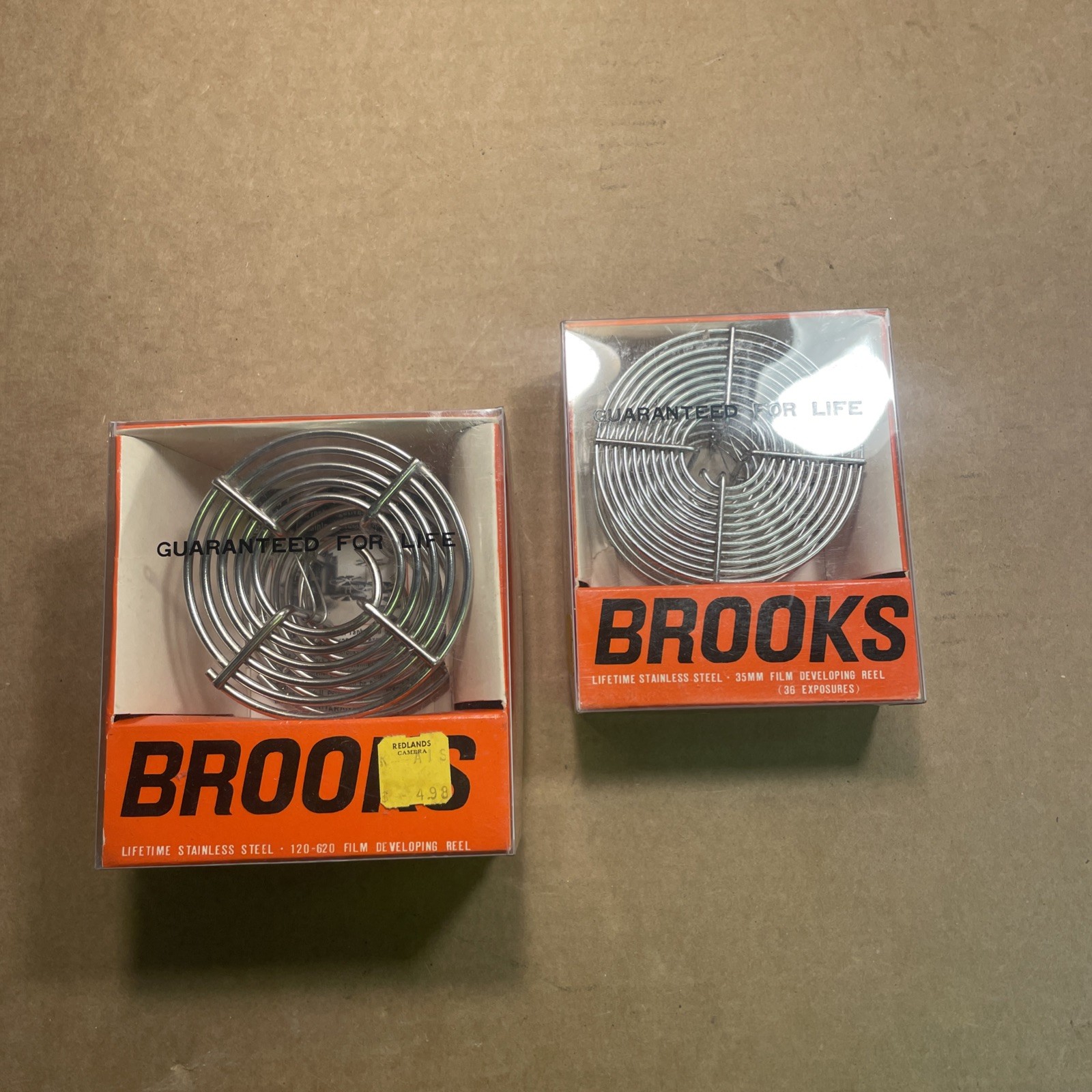 Lot of 2 Brooks Stainless Steel Film Developing Reels : 35mm (36 Exp) & 120-620