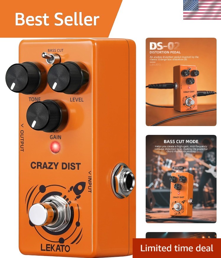 Orange Analog Distortion Pedal for Rock & Metal - Truebypass, Compact Size