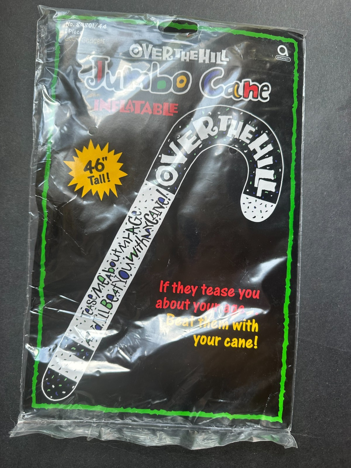 Novelty Gag Funny Over The Hill Birthday Inflatable Prop Cane 43” White Black