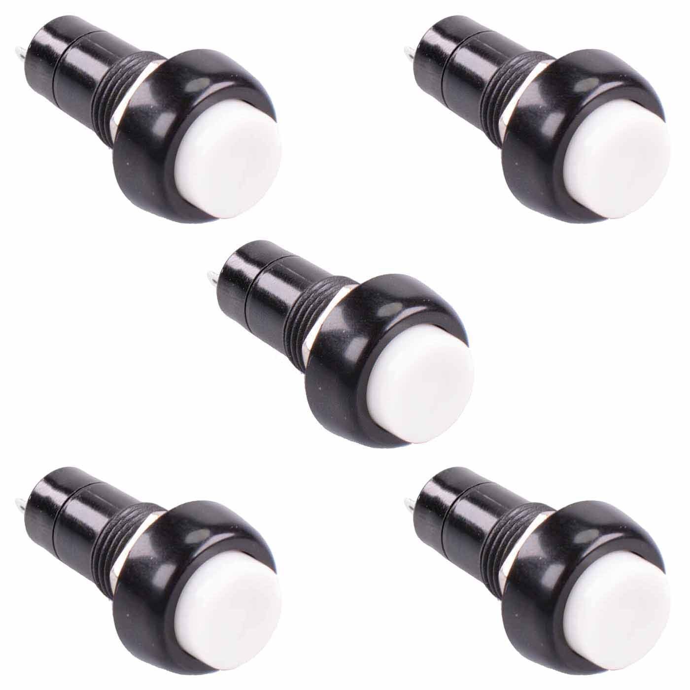 5 x White On-Off Latching Round Push Button Switch 12mm SPST