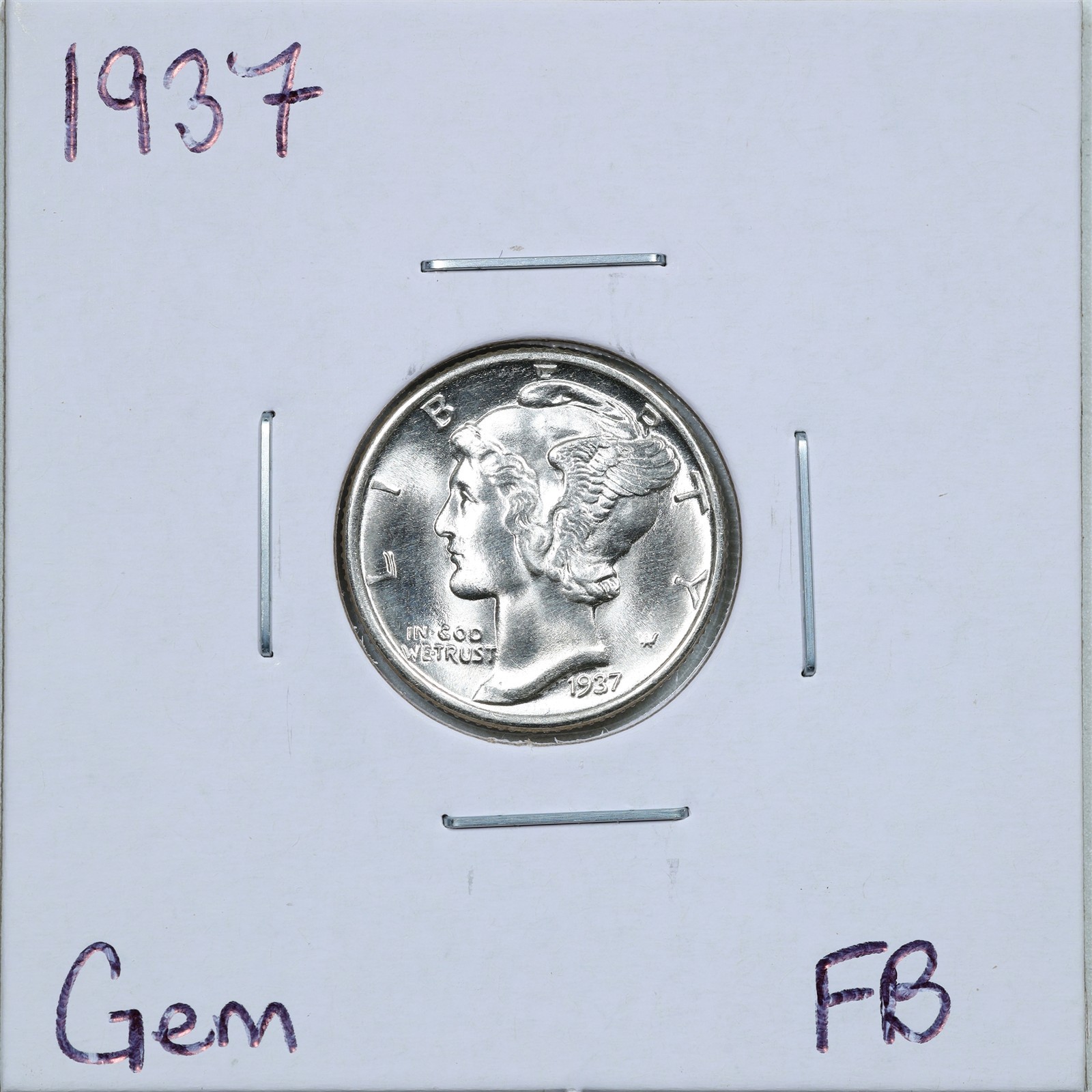 1937 10C Mercury Winged Liberty Silver Dime in Gem Condition FB #6285