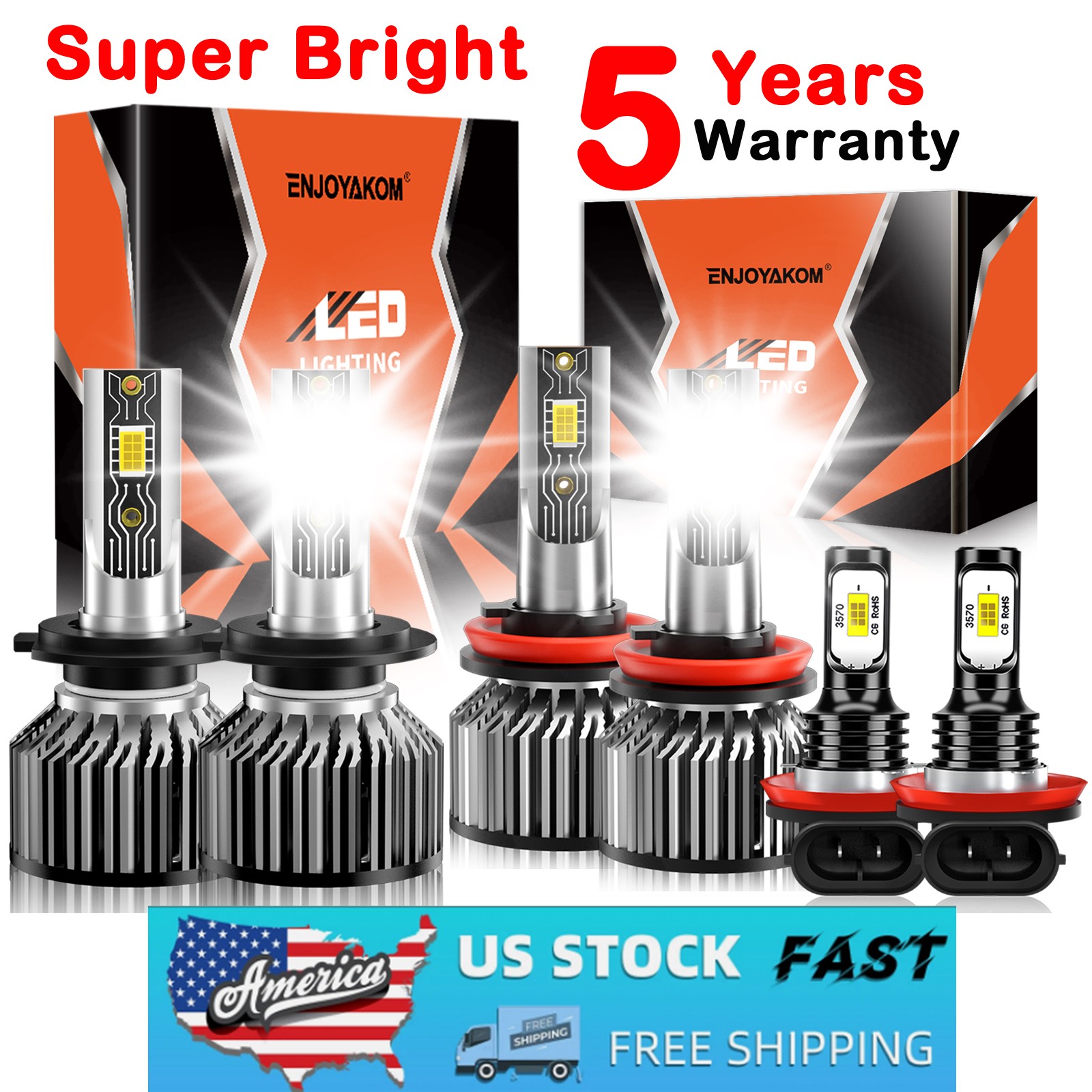 For Ford Fusion 2006-2018 6x LED Headlight High Low Beam + Fog Light Bulbs Combo