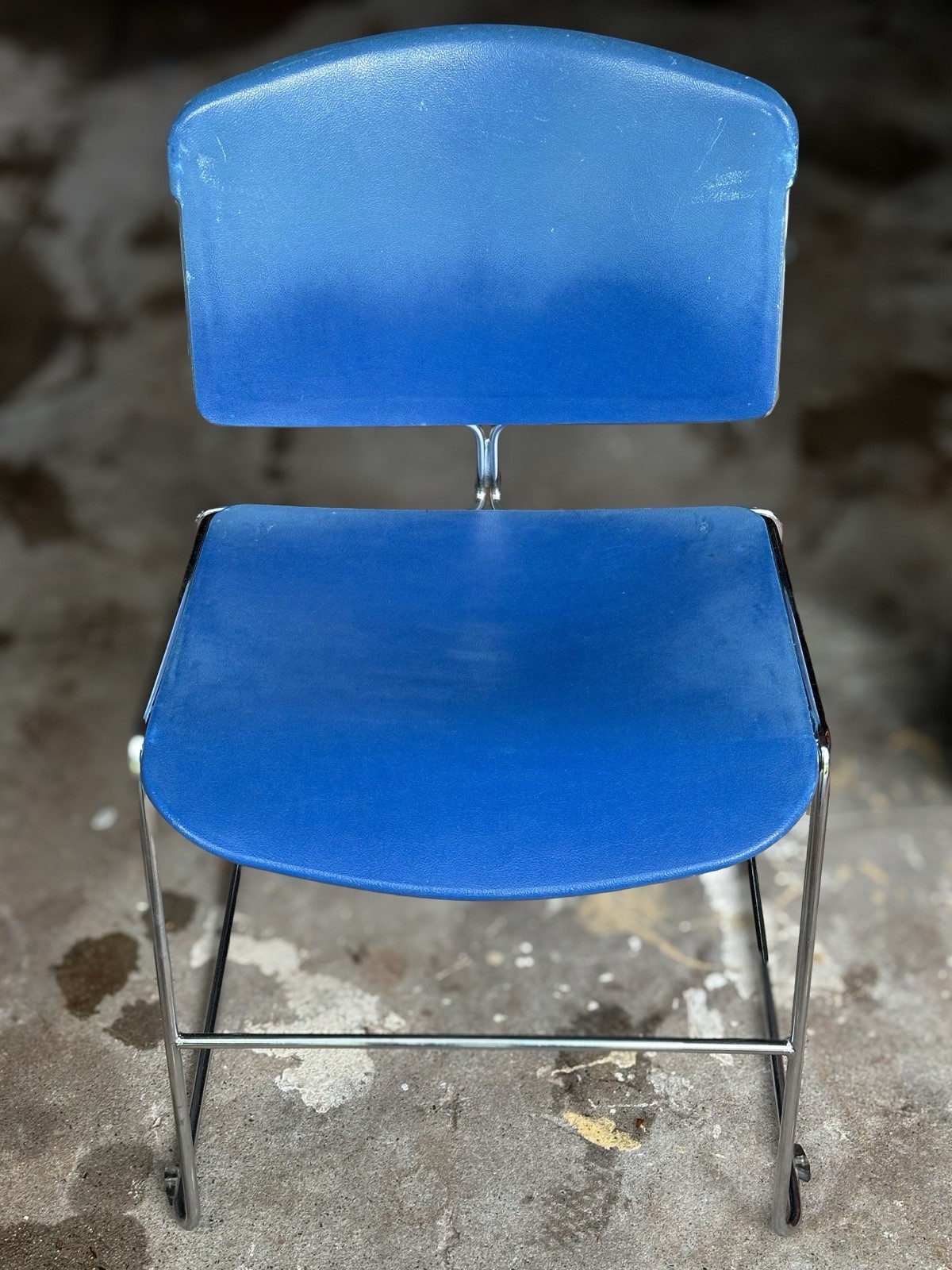 Vintage Steelcase Max-Stacker Chair MCM Atomic Blue & Chrome Stack Master 1977