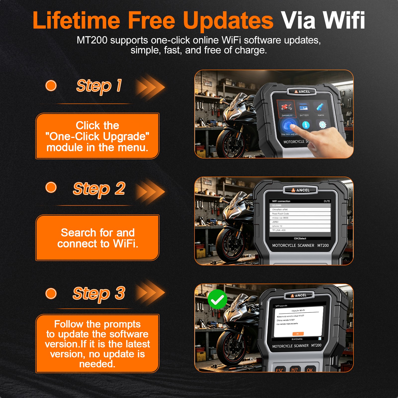MT200 Motorcycle Scanner OBD2 Code Reader ABS Diagnostic Tool Fit For KAWASAKI