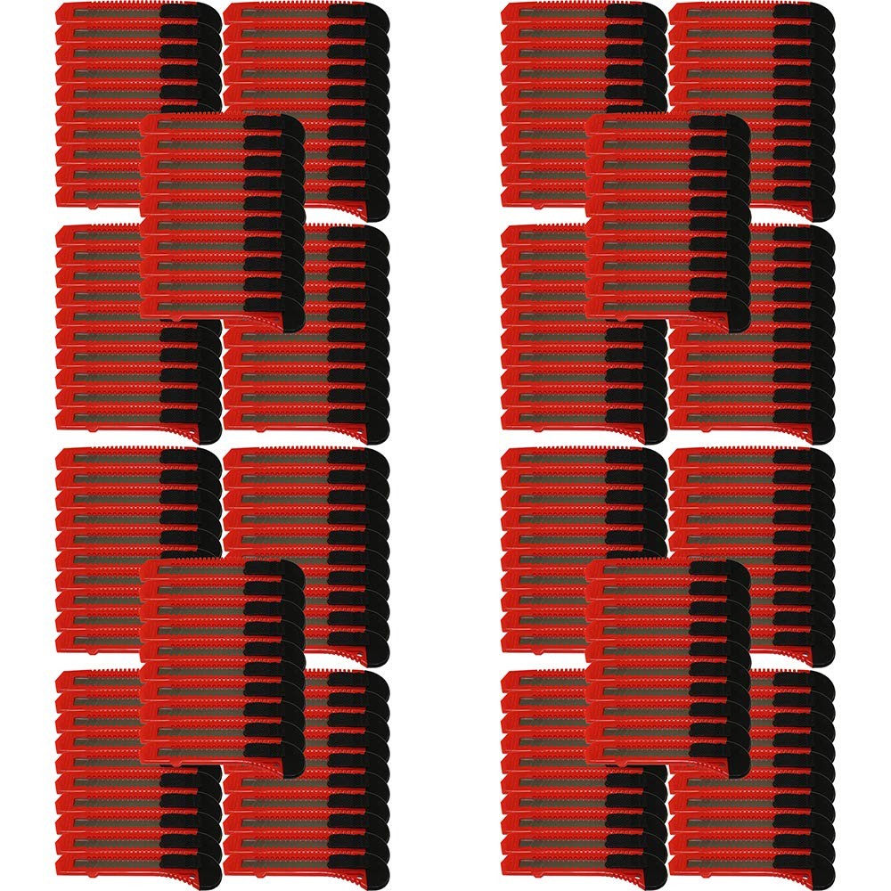 100 One Hundred Bulk Red Utility Knives Box Cutters Snap Off Blades