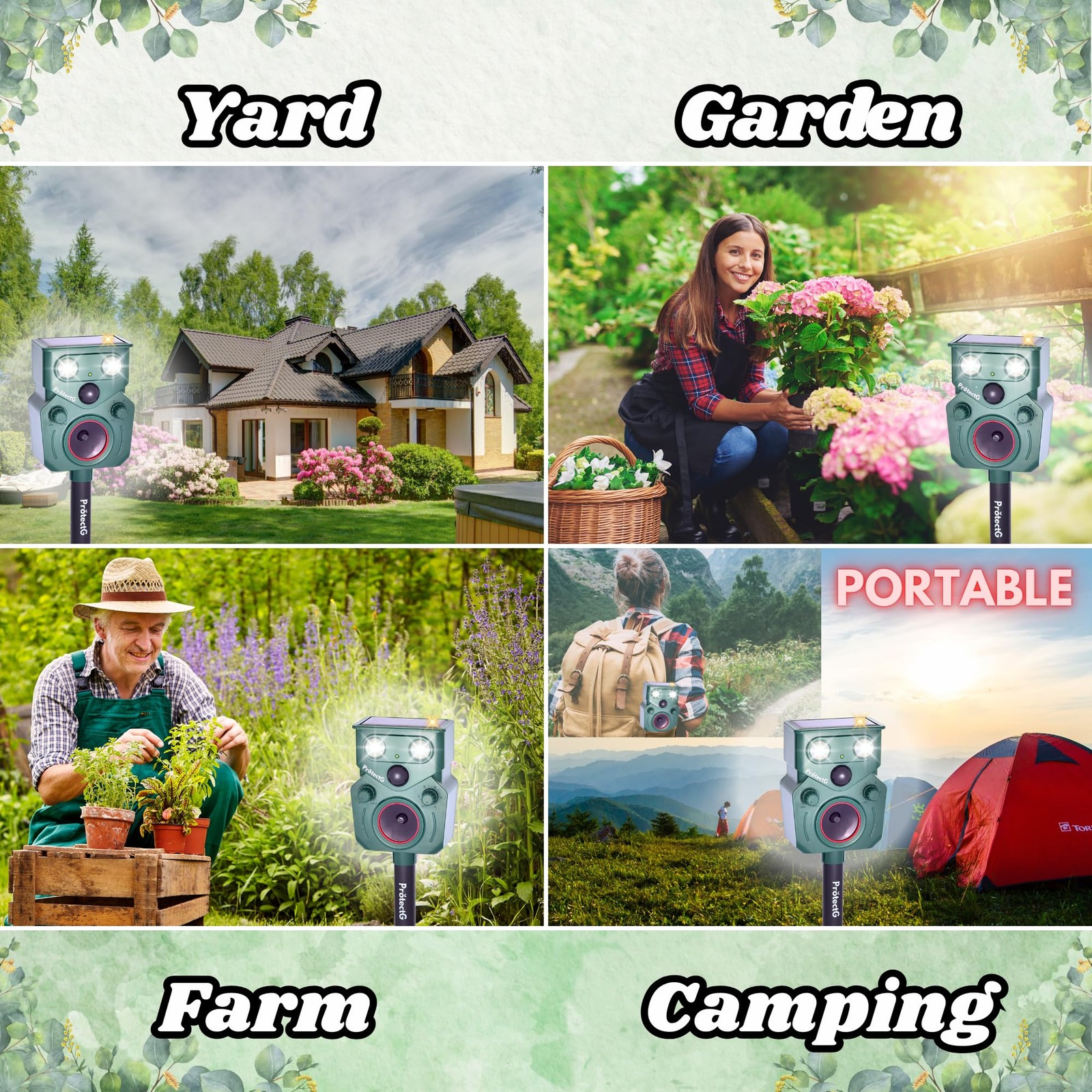 Motion Activated Solar Ultrasonic Animal Repellent Waterproof Yard Protector