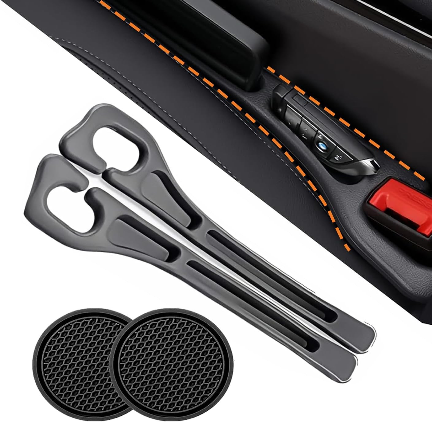 2-PackCar Seat Gap Filler，Car Cup Holder Coaster，Car Seat Crevice Blocker Stop T