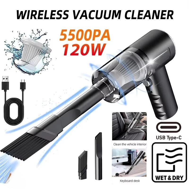 1pc Wireless Vacuum Cleaner 120w High Power Black Dual Use for Home and Car