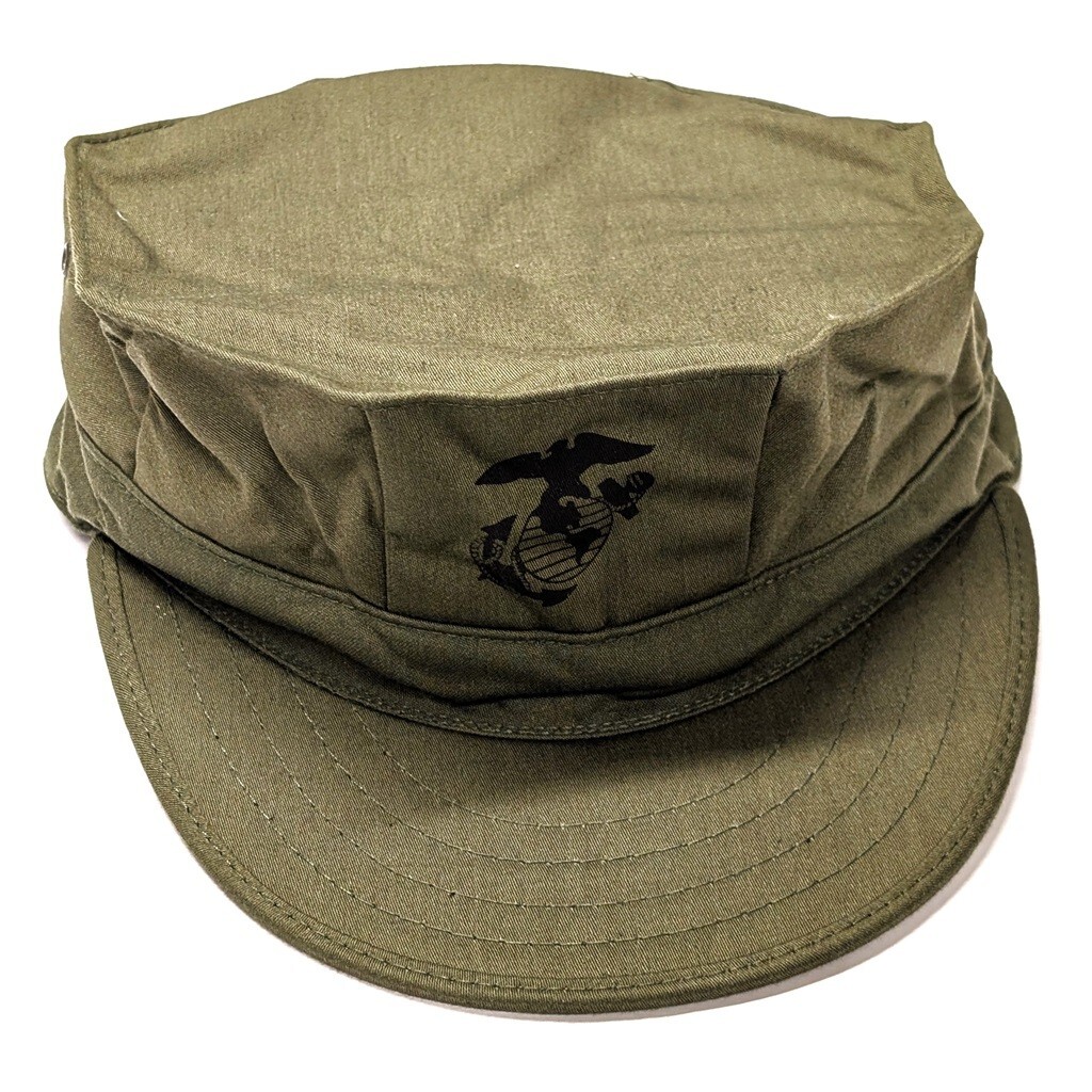 USMC OD Green 8-Point Cover - Marine Corps 1960's Sateen Utility Cap - USA
