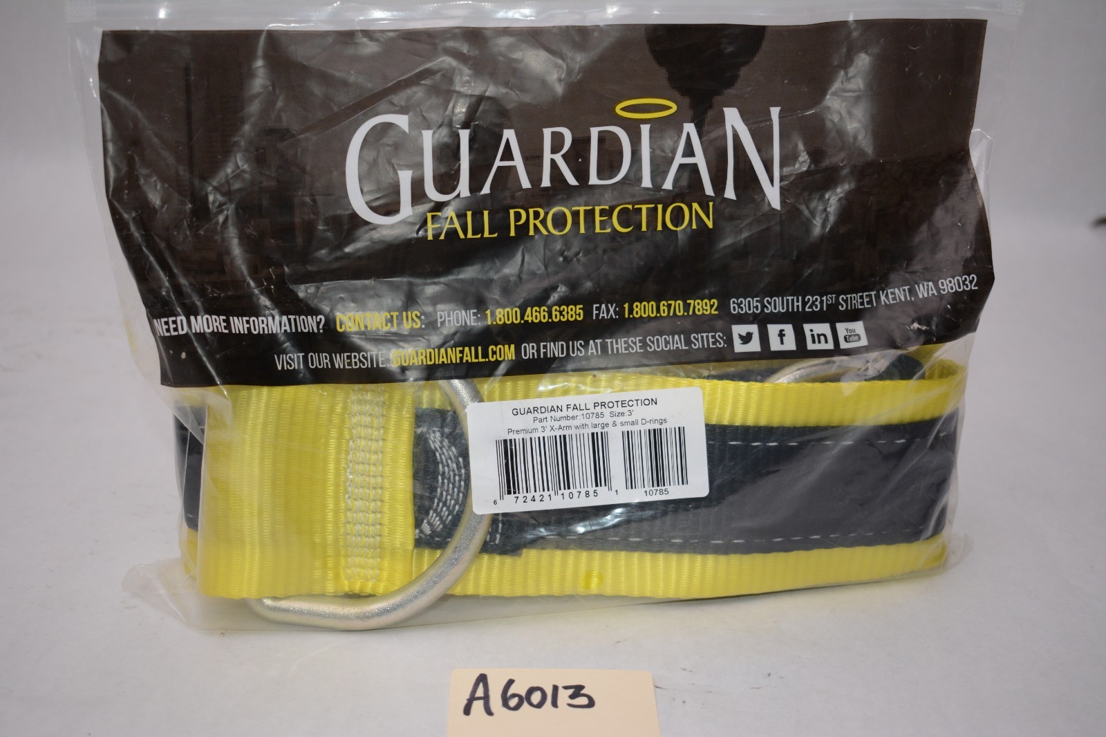 NEW Guardian Fall Protection 10793 Premium 3-Foot Cross-Arm Strap Dual D-Rings
