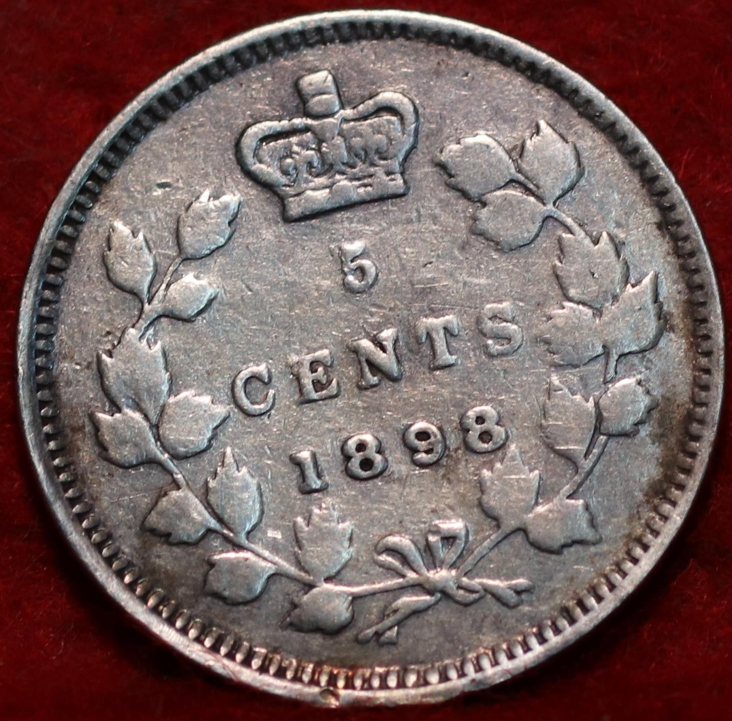 🇨🇦 1898 Queen Victoria 5 Cents Silver Coin Canada