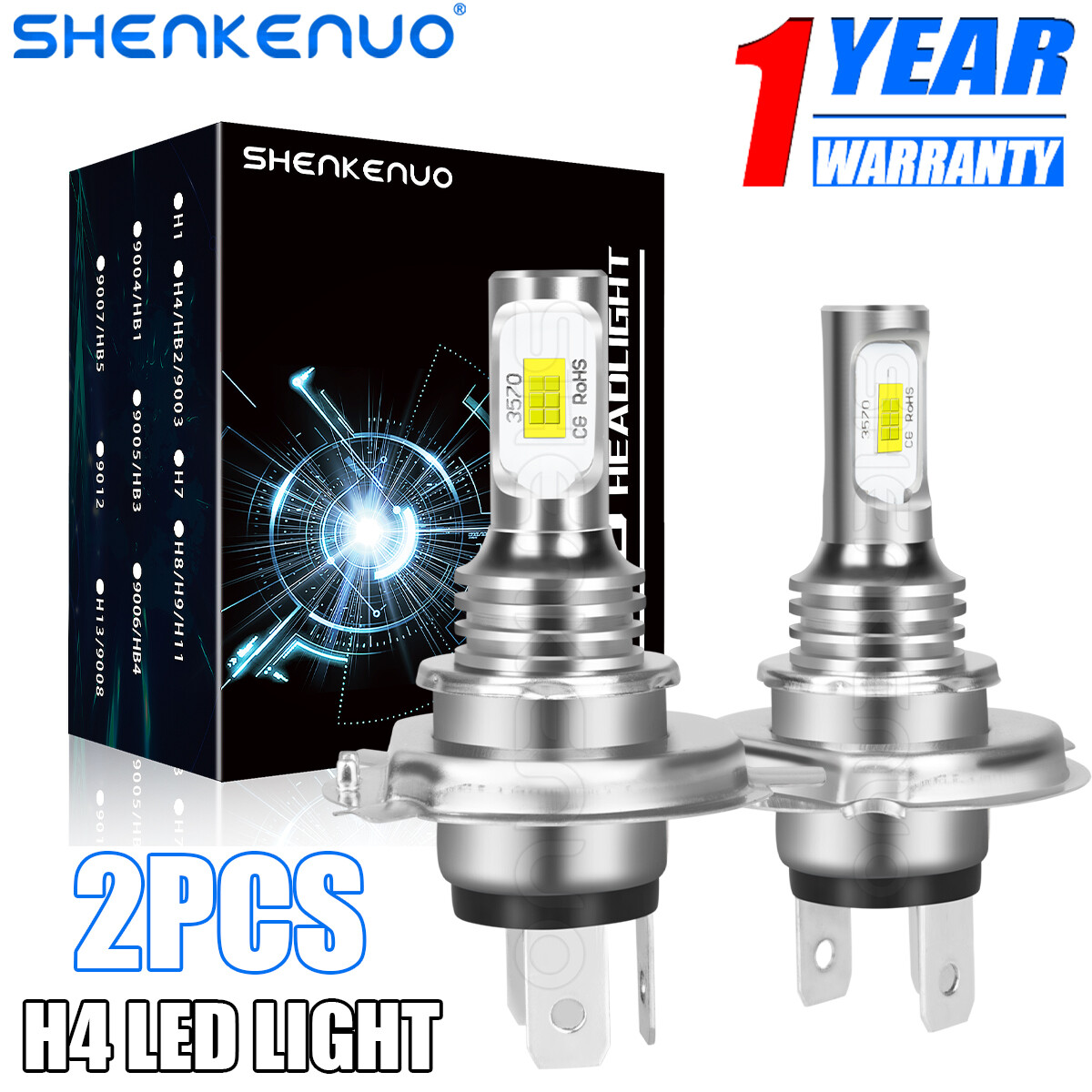 Pair H4 9003 HB2 LED Headlight Bulbs Kit High&Low Beam Super Bright 6000K White
