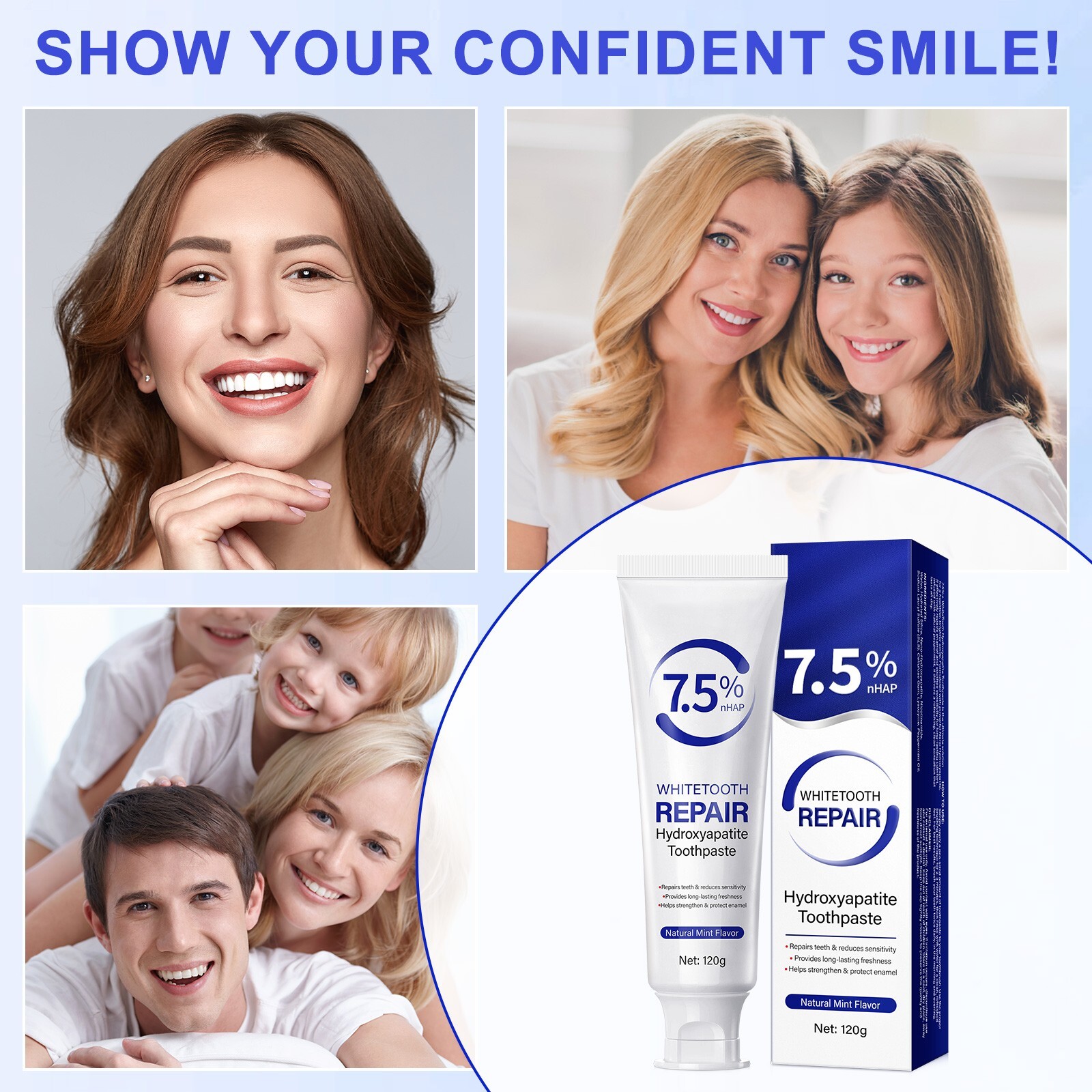 2x 7.5% Hydroxyapatite Toothpaste Remove Yellow Tooth Stains For Sensitive Teeth