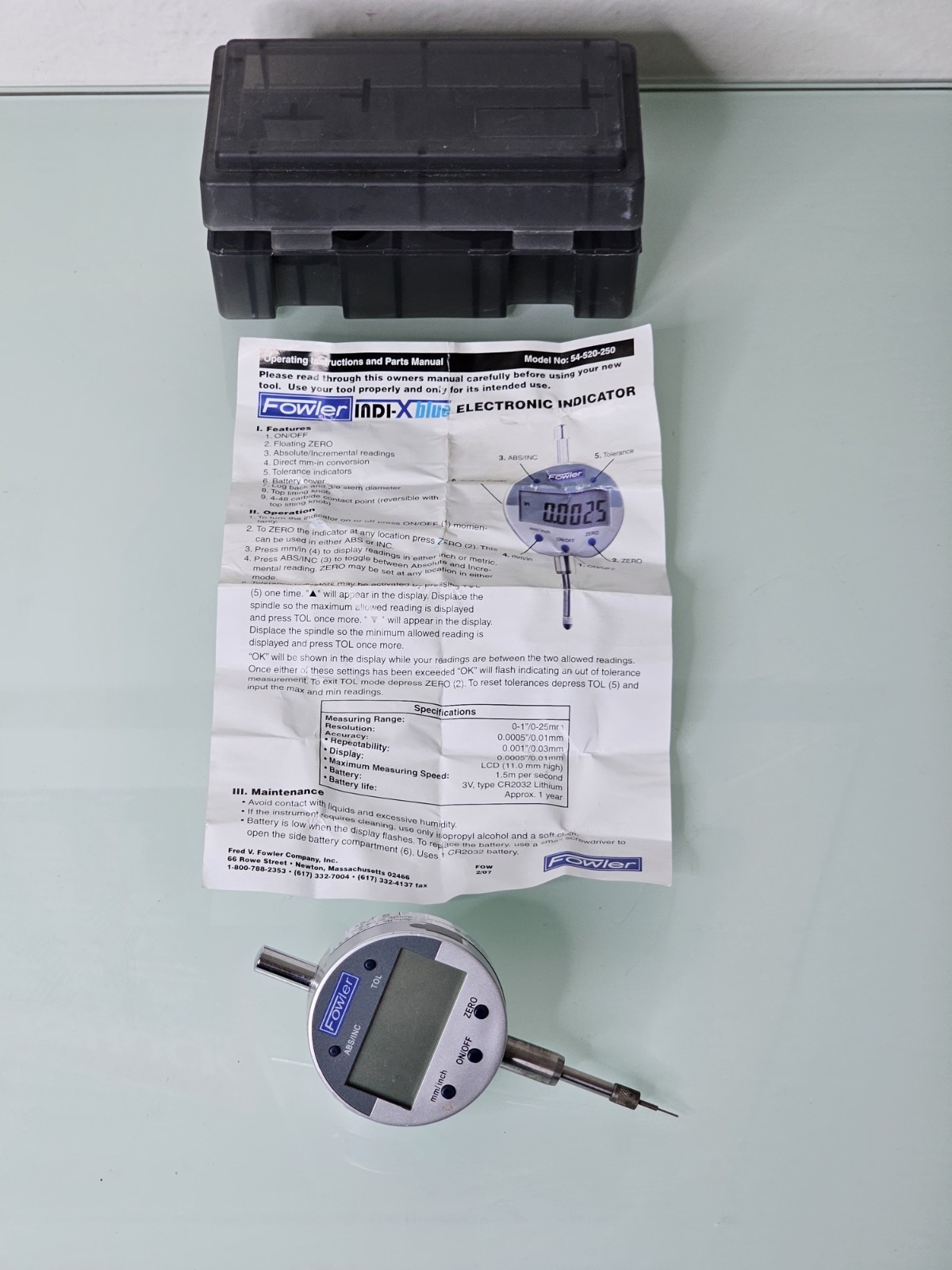 Fowler Digital Indicator Measuring Range: 0~12.7mm/0.5", 25.4mm/1.0"