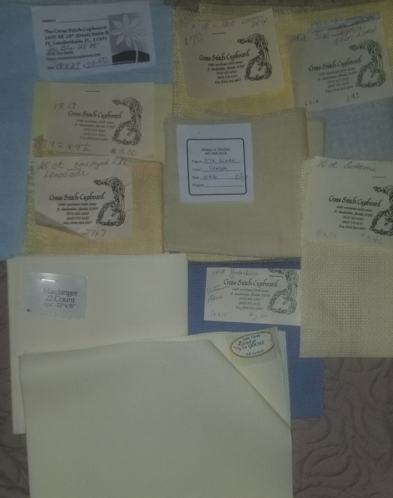 Cross Stitch Fabric Lot 25 New Pieces