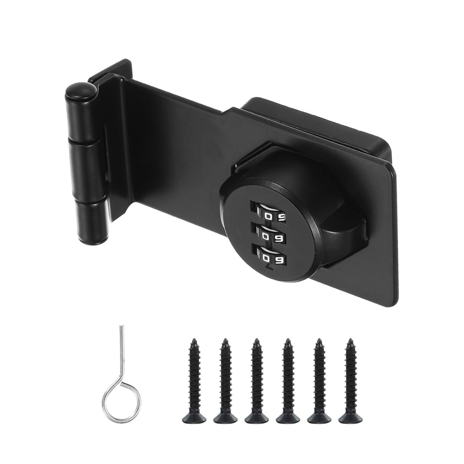 3.5" Combination Rotary Hasp Latch Lock 3-Digit Password 90° Cabinet Black
