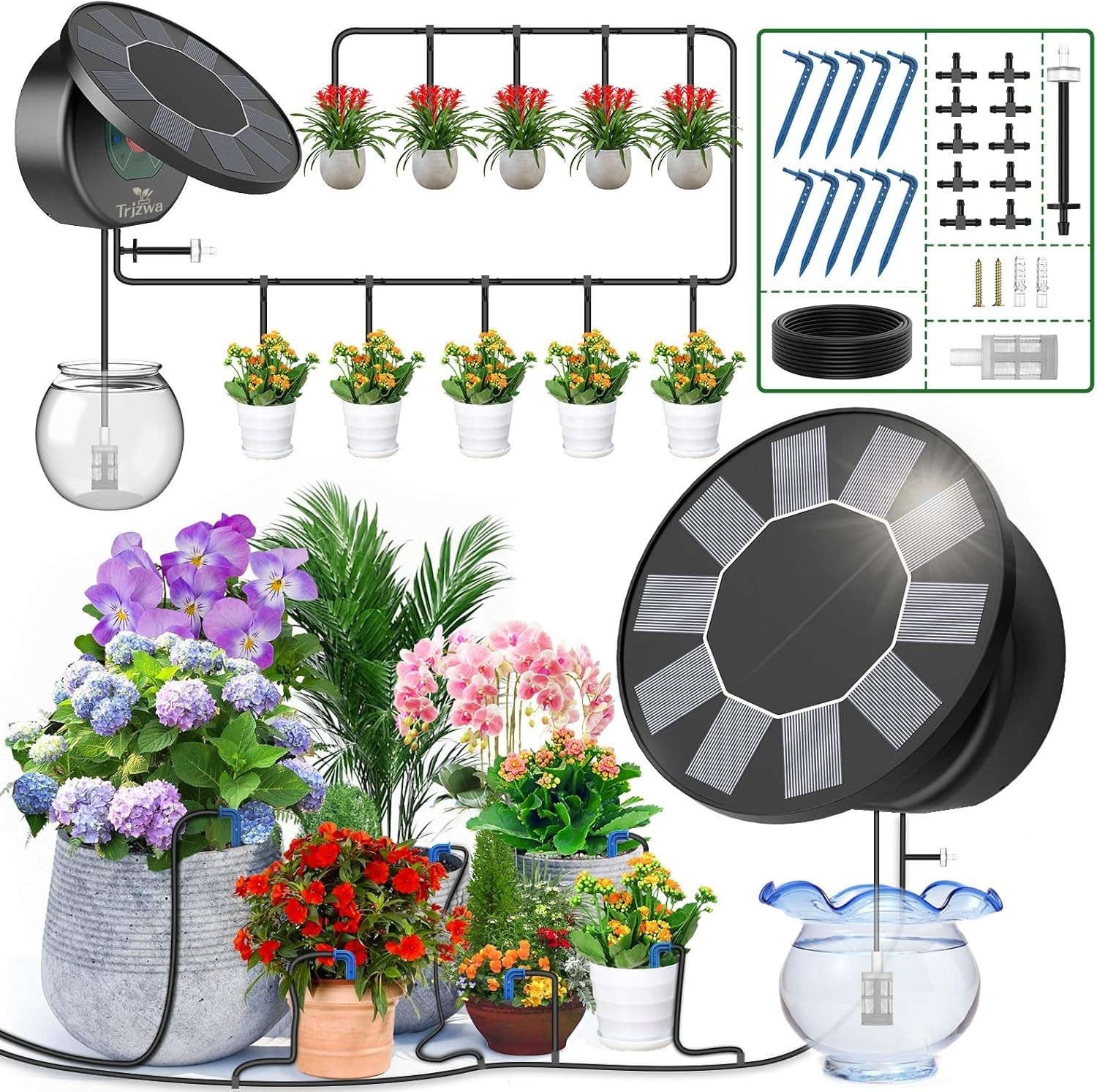 Solar Drip Irrigation Kit 10M Hose Automatic Watering with 9 Modes