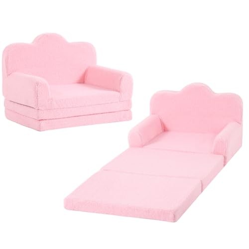 Kids Couch, 3-in-1 Comfy Toddler Sofa Soft Lounger Chair 3-1 Cloud Sofa-pink