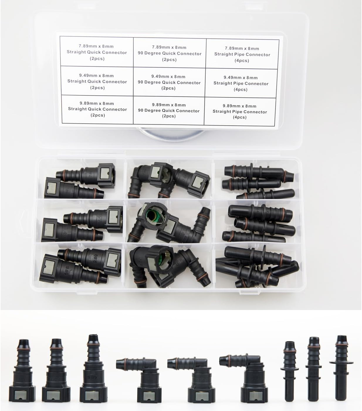 24PCS Assorted Fuel Line Quick Release Connector Kit - SAE 7.89Mm & 9.49Mm & 9.8