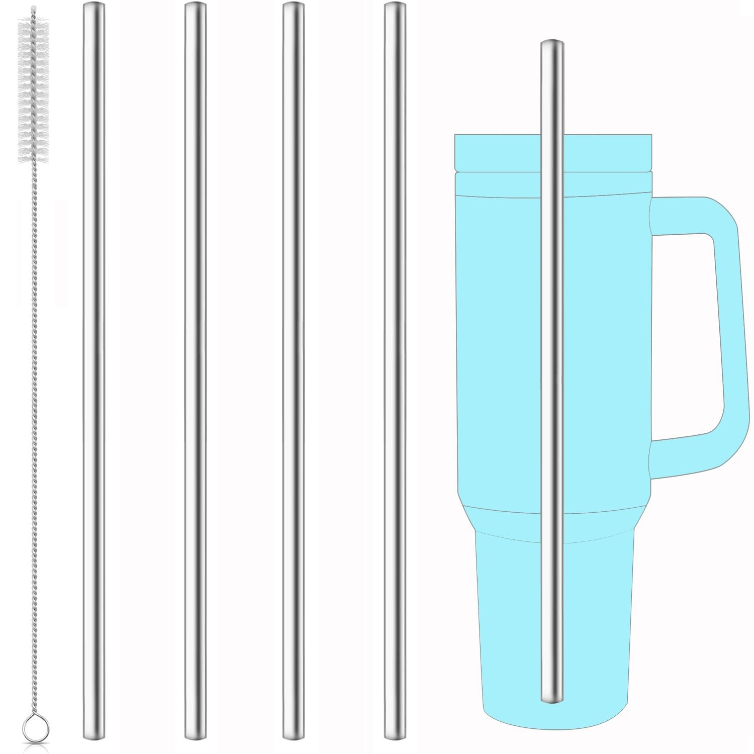 dcieiosul Set of 4 Reusable Metal Straws, Long Stainless Steel Straw with Cle...