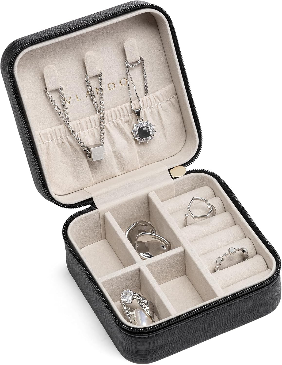 Travel Jewelry Case, Compact Design, Necklace Hook, Anti-Tangle | Removable Divi
