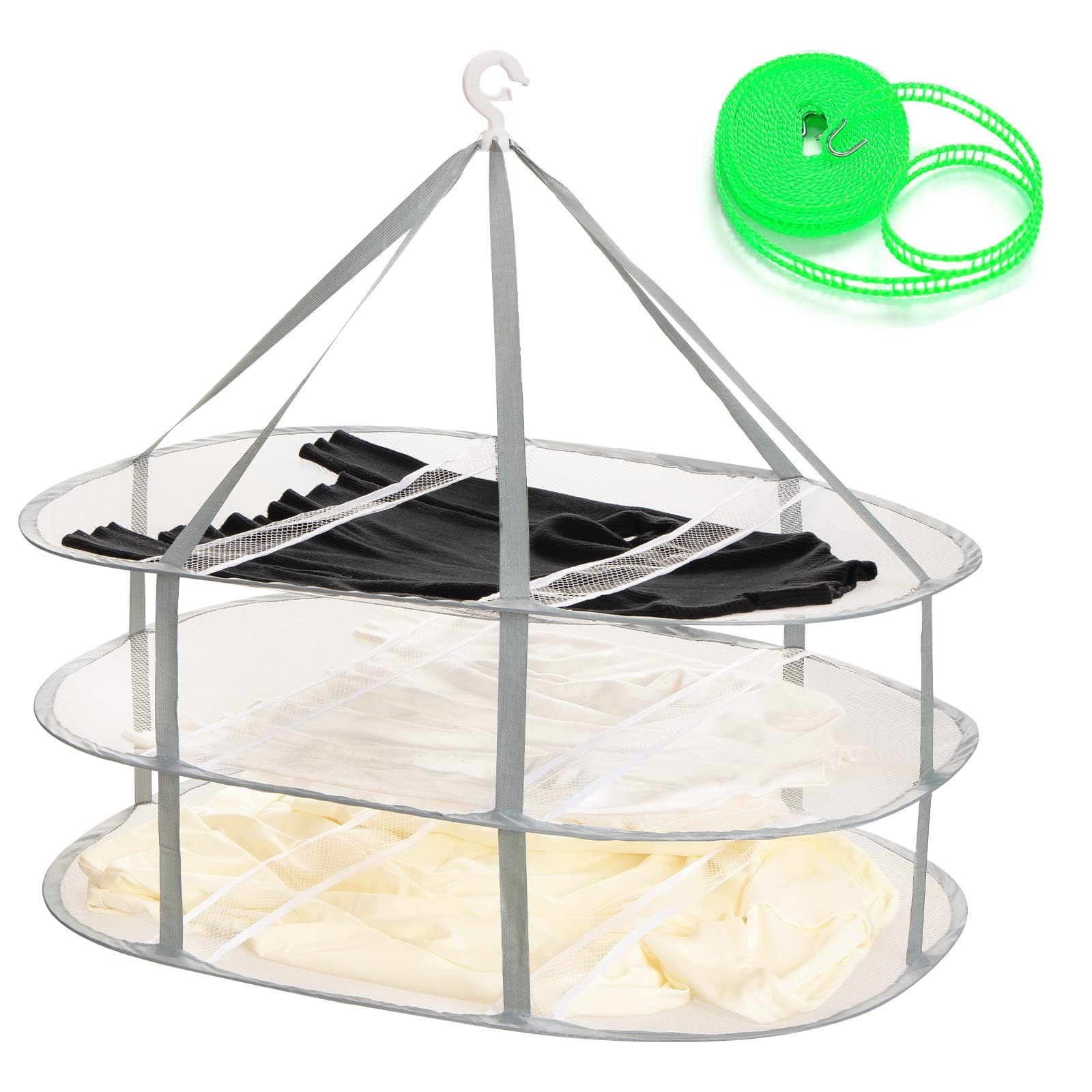 3-Tier Folding Mesh Clothes Hanging Dryer, Sweater Drying Rack, Large Laundry...