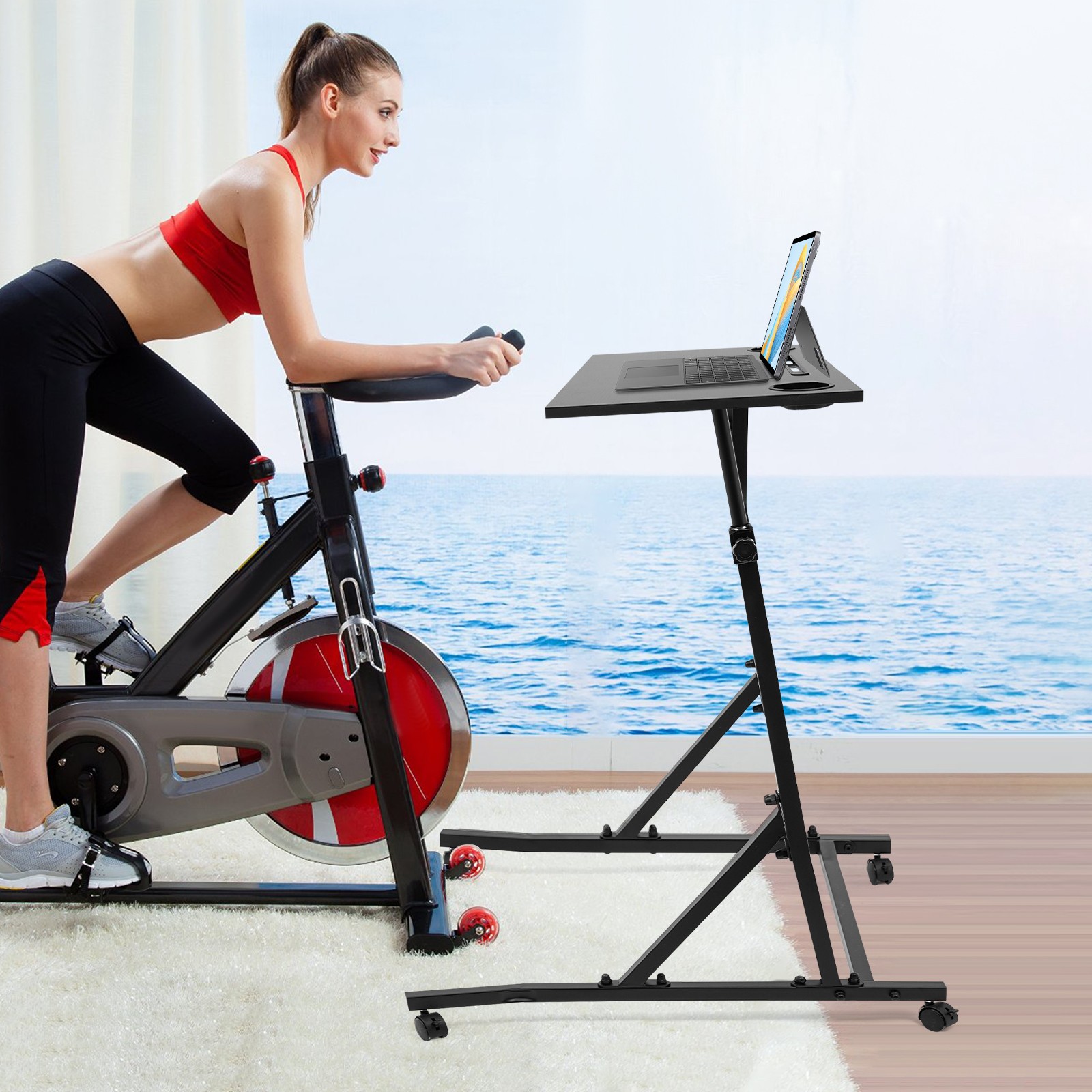 Height Adjustable Standing Desk with Wheels, Rolling Fitness Workstation
