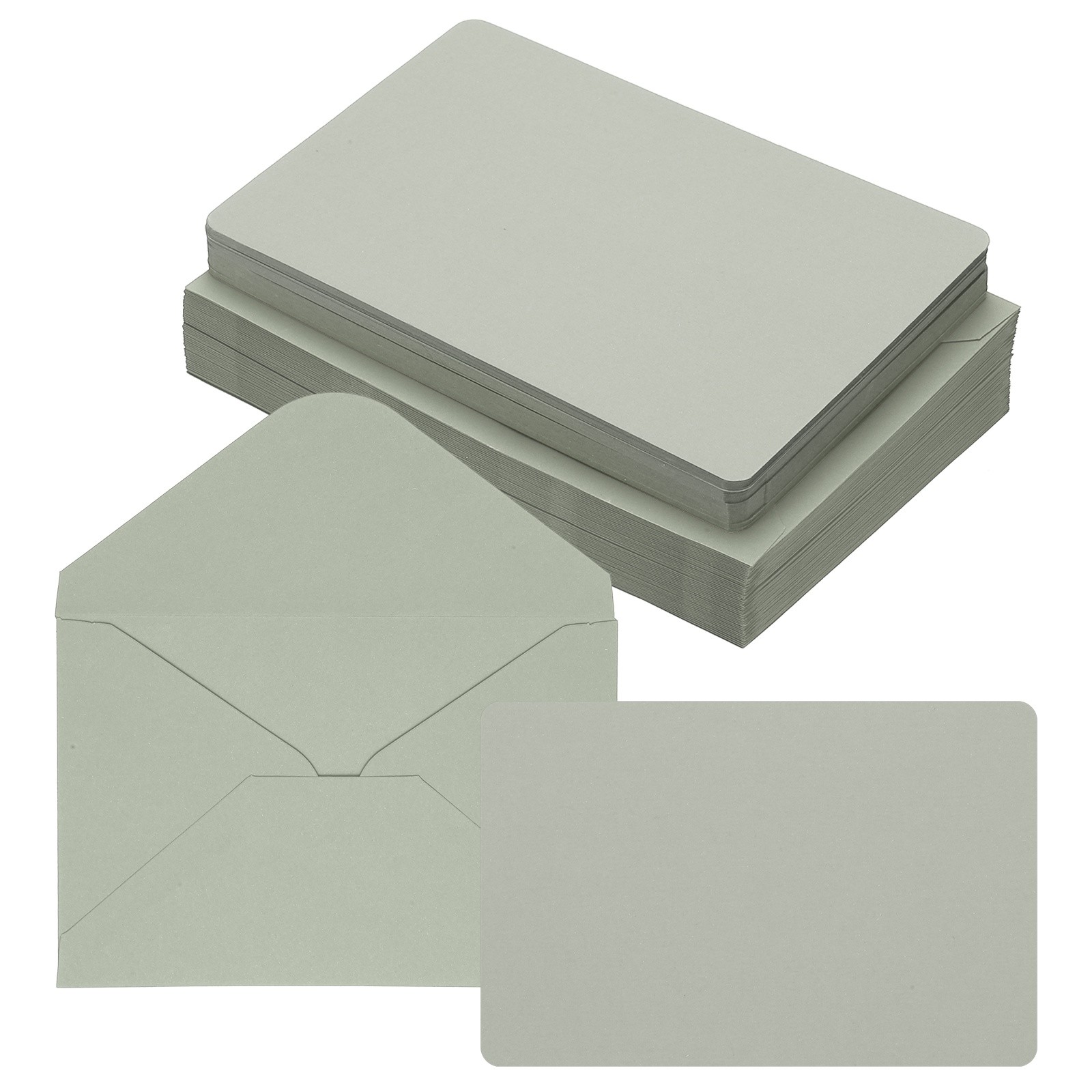 50Sets 4 x 6" Blank Cards and Envelopes, Rounded Corner  Cards, Light Gray