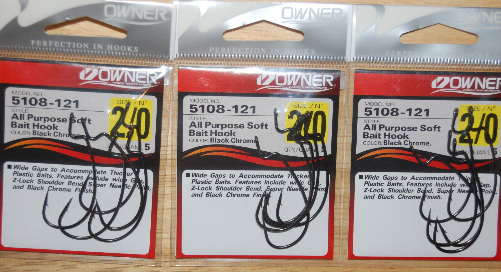 3 packs owner all purpose soft bait wide gap hooks size 2/0 senkos etc. 5108-121