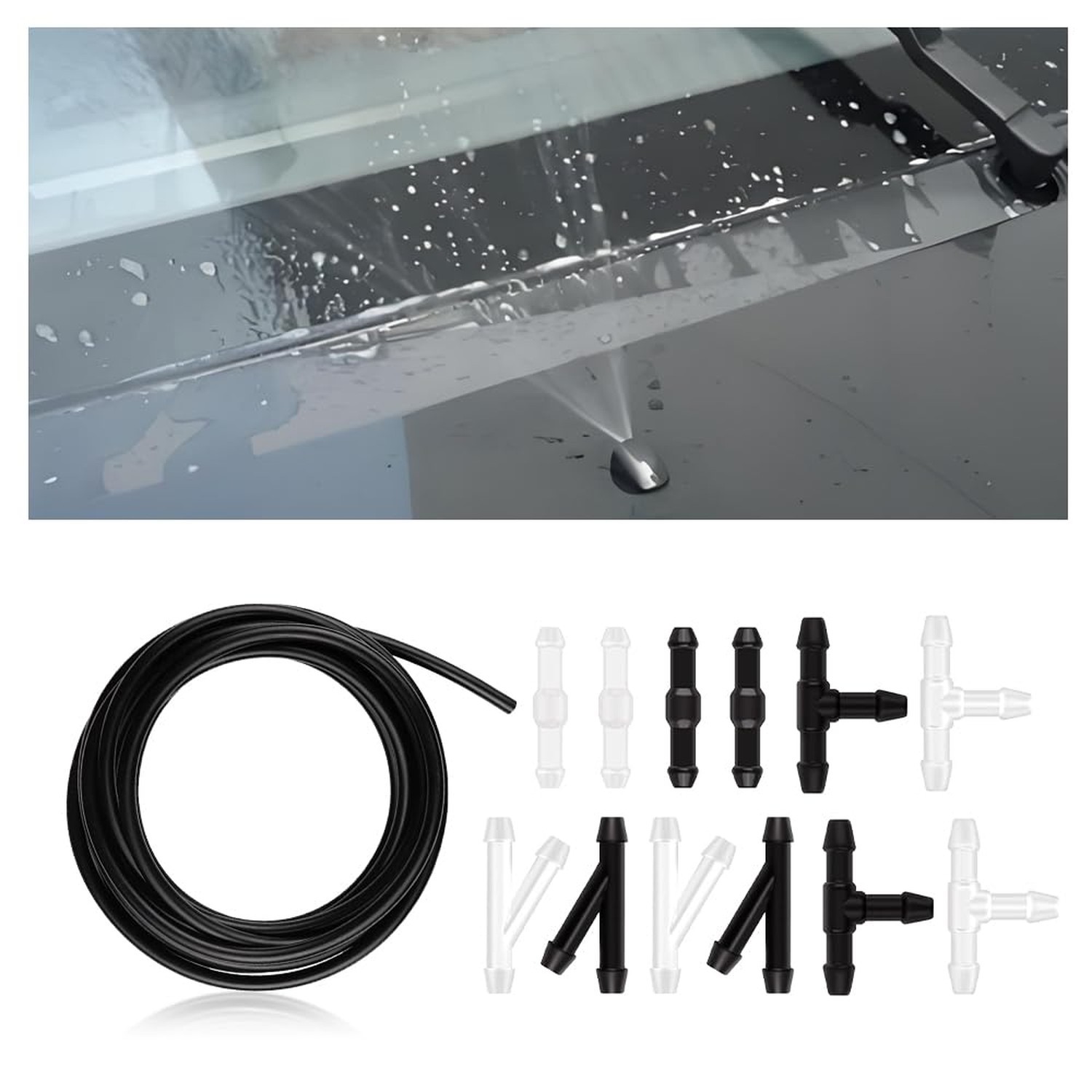 Windshield Washer Hose Kit Includes 13.12Ft Windshield Wiper Hose+12 Connecto...