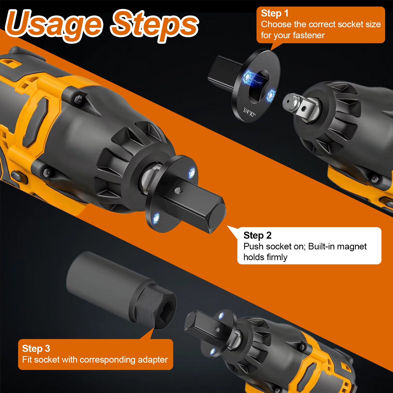 4-Pack Low Profile Impact Socket Adapter Set, Drive Reducing Ratchet Adapter Set