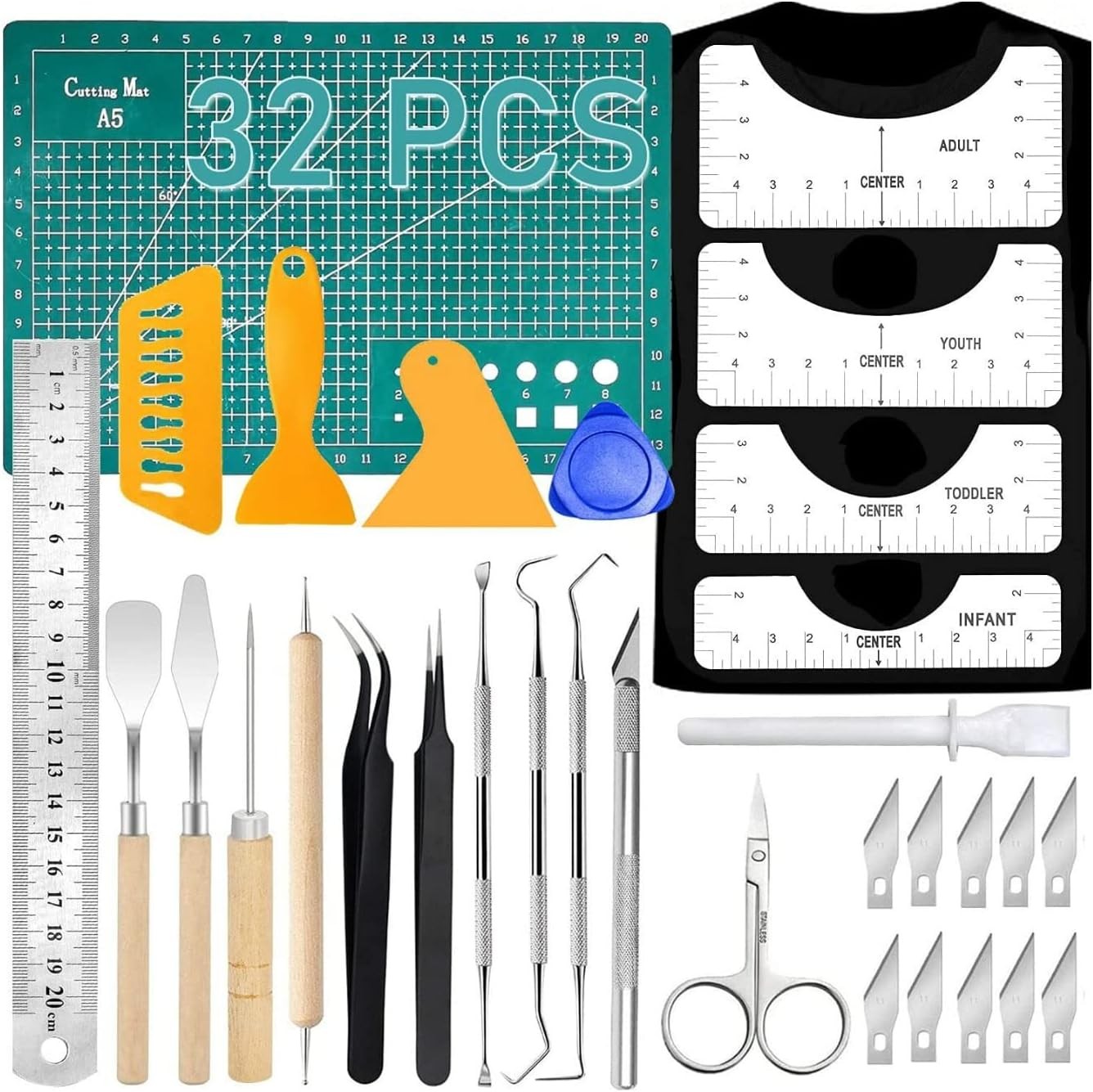 Precision Vinyl Weeding Tool Kit with T-Shirt Guide Ruler for Crafting