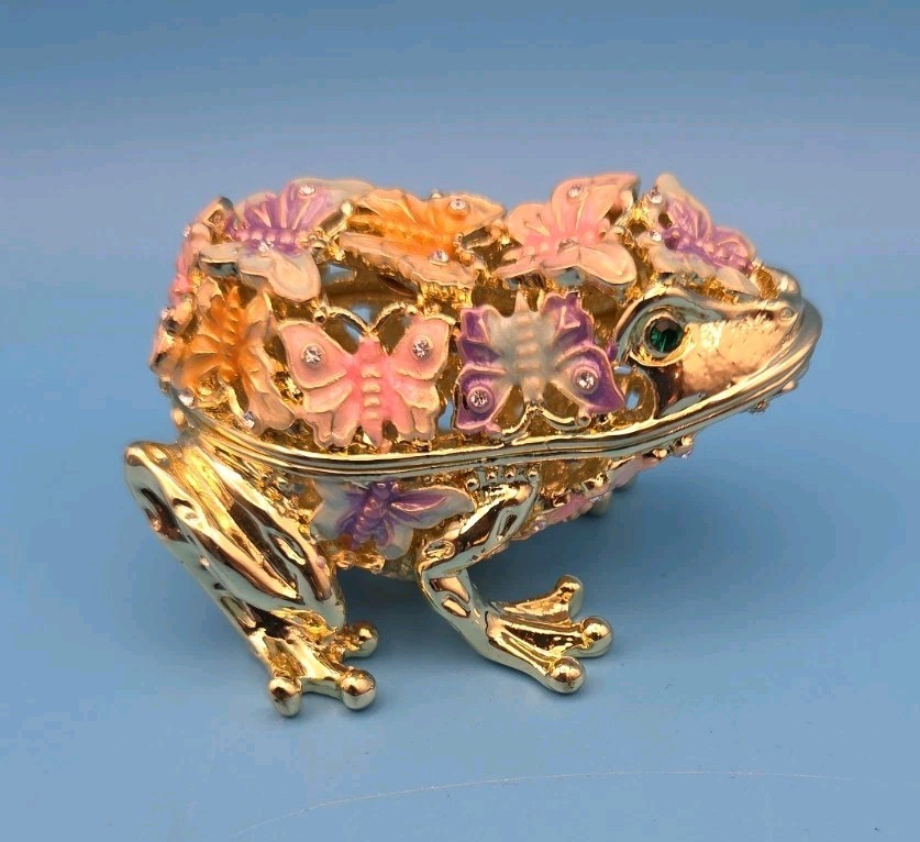 Keren Kopal Golden Frog Decorated w/ Butterflies Trinket Box FB2075 2020