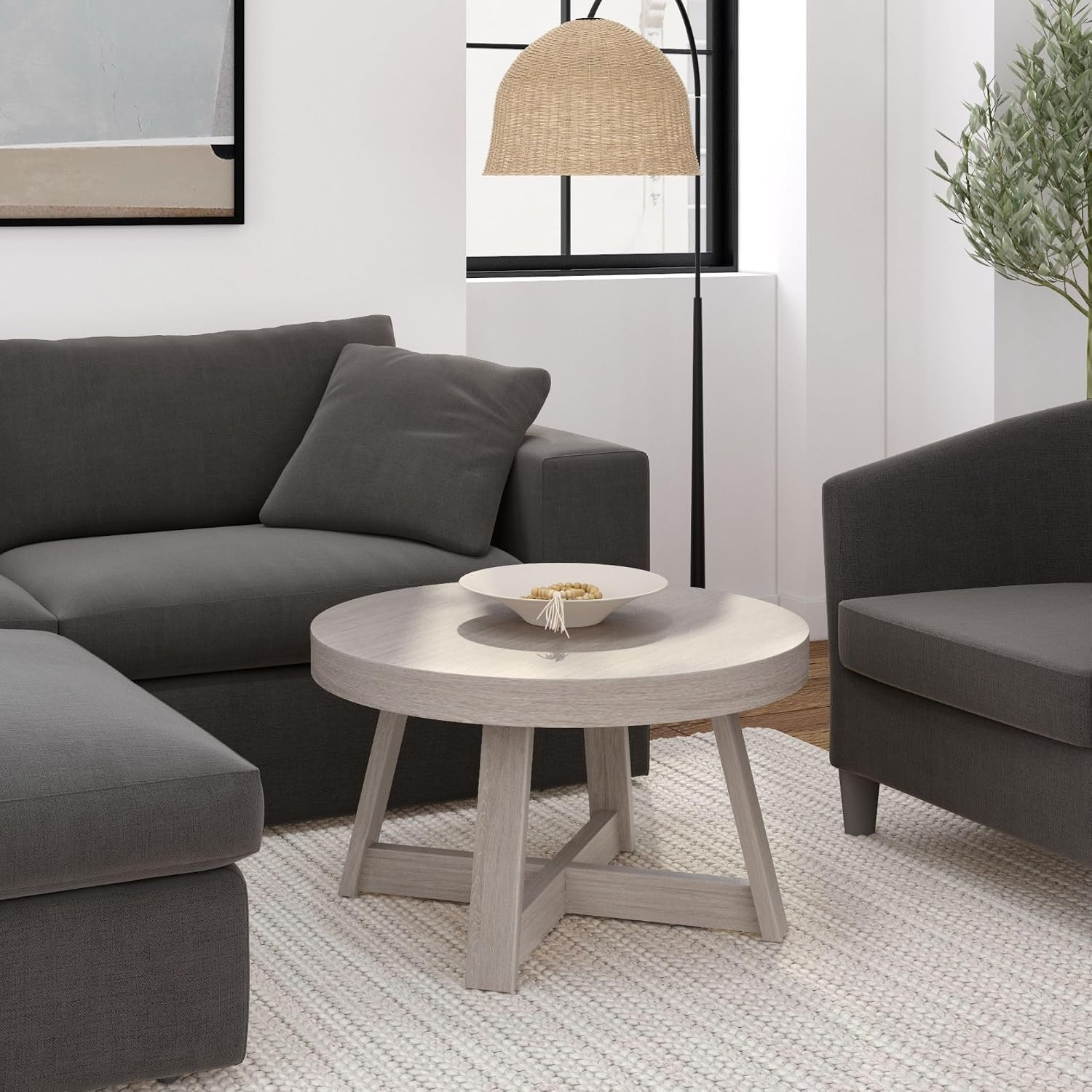 Classic Coffee Table, 30 Inch, Round, Seashell Wirebrush | Non-Toxic Finishes, V
