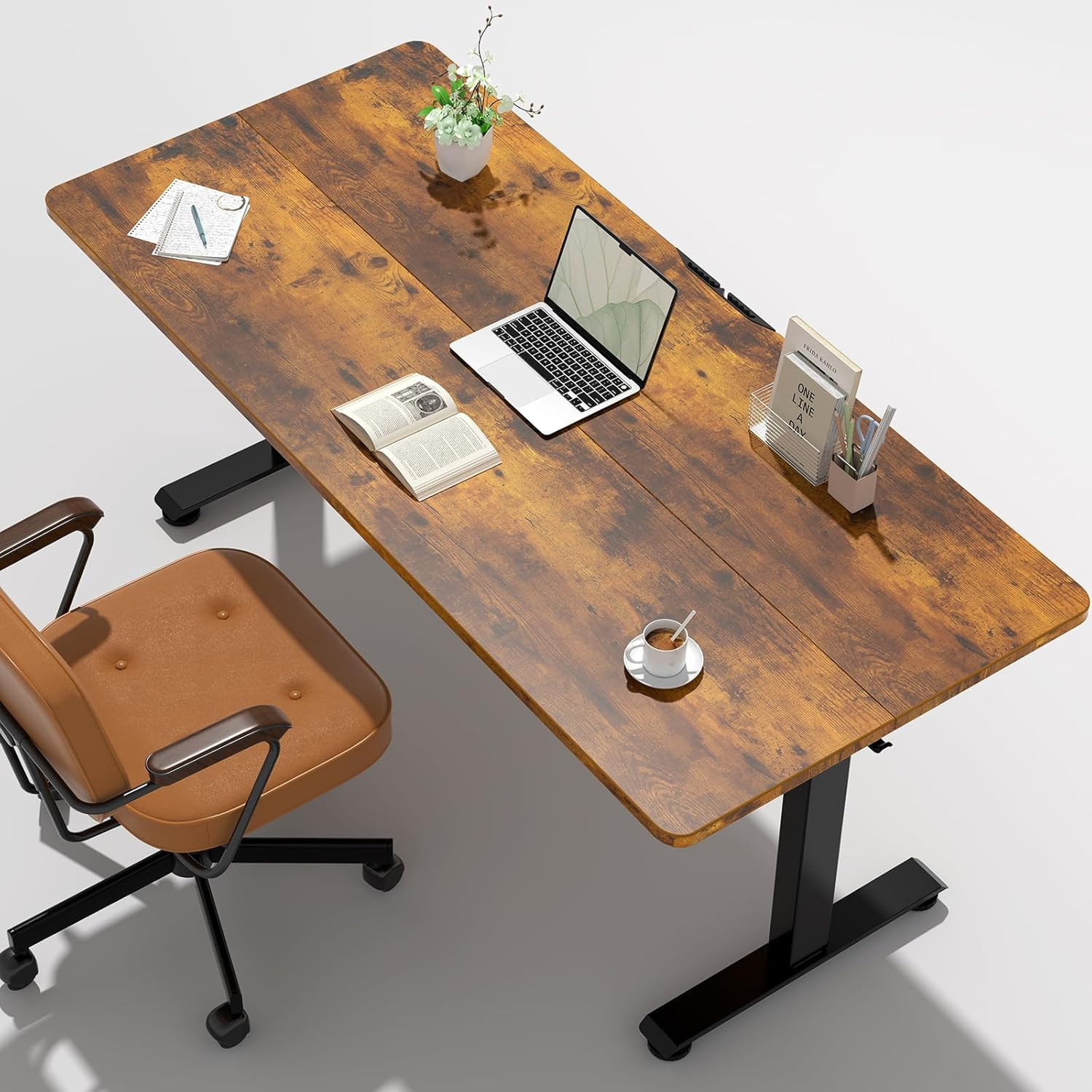 55 Inch, Height Adjustable Sit Stand Up, Wood Desktop, Work Home Office Computer