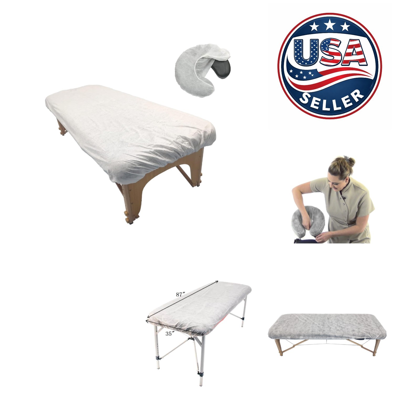 Convenient Pack of 24 Massage Table Fitted Sheets & Headrest Covers 86x35 White